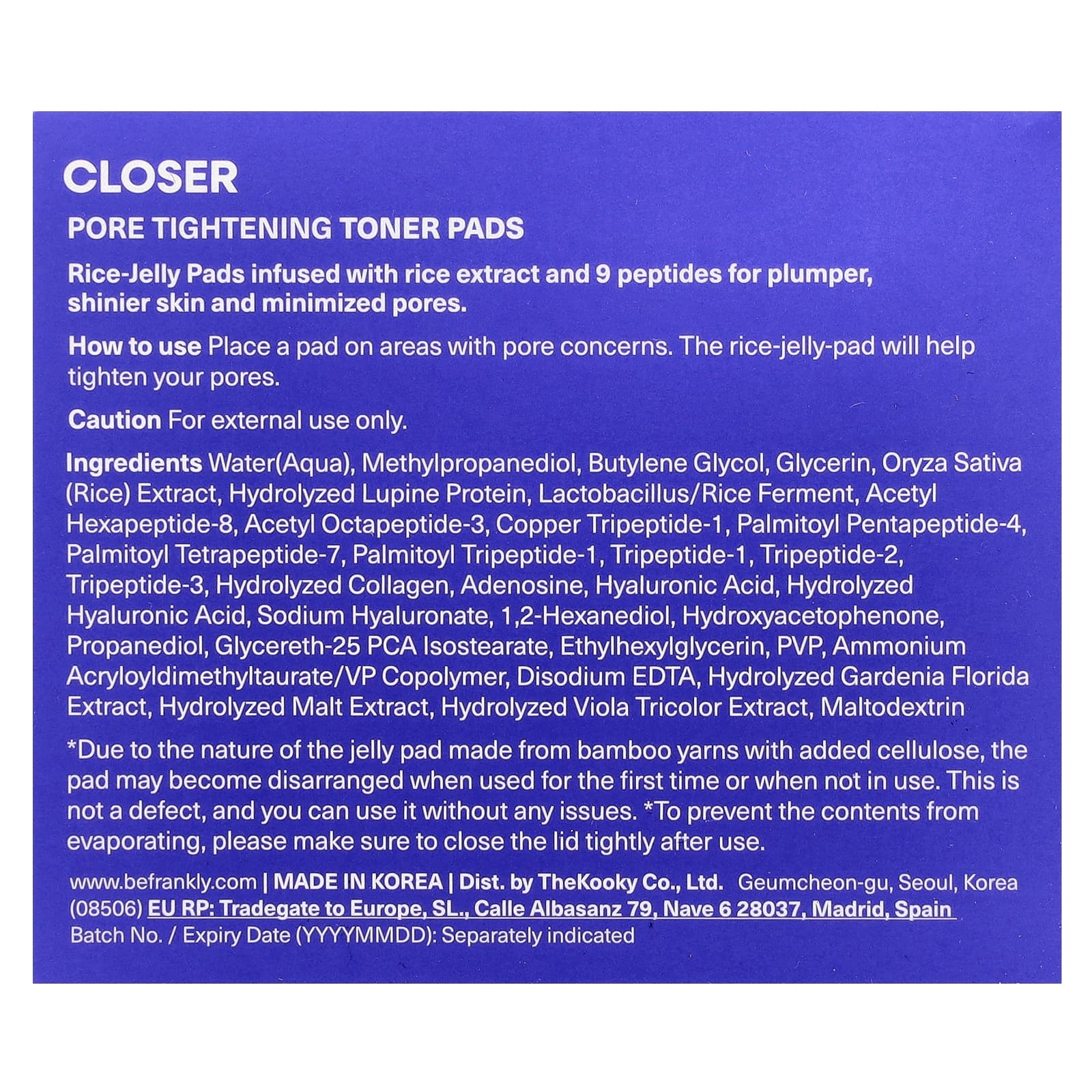 Frankly, Closer Pore Tightening Toner Pads, 70 Pads, 3.6 fl oz (105 ml)
