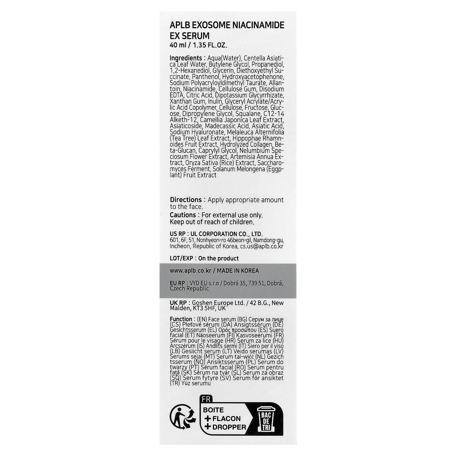 APLB, Exosome Niacinamide EX Serum , 1.35 fl oz (40 ml)