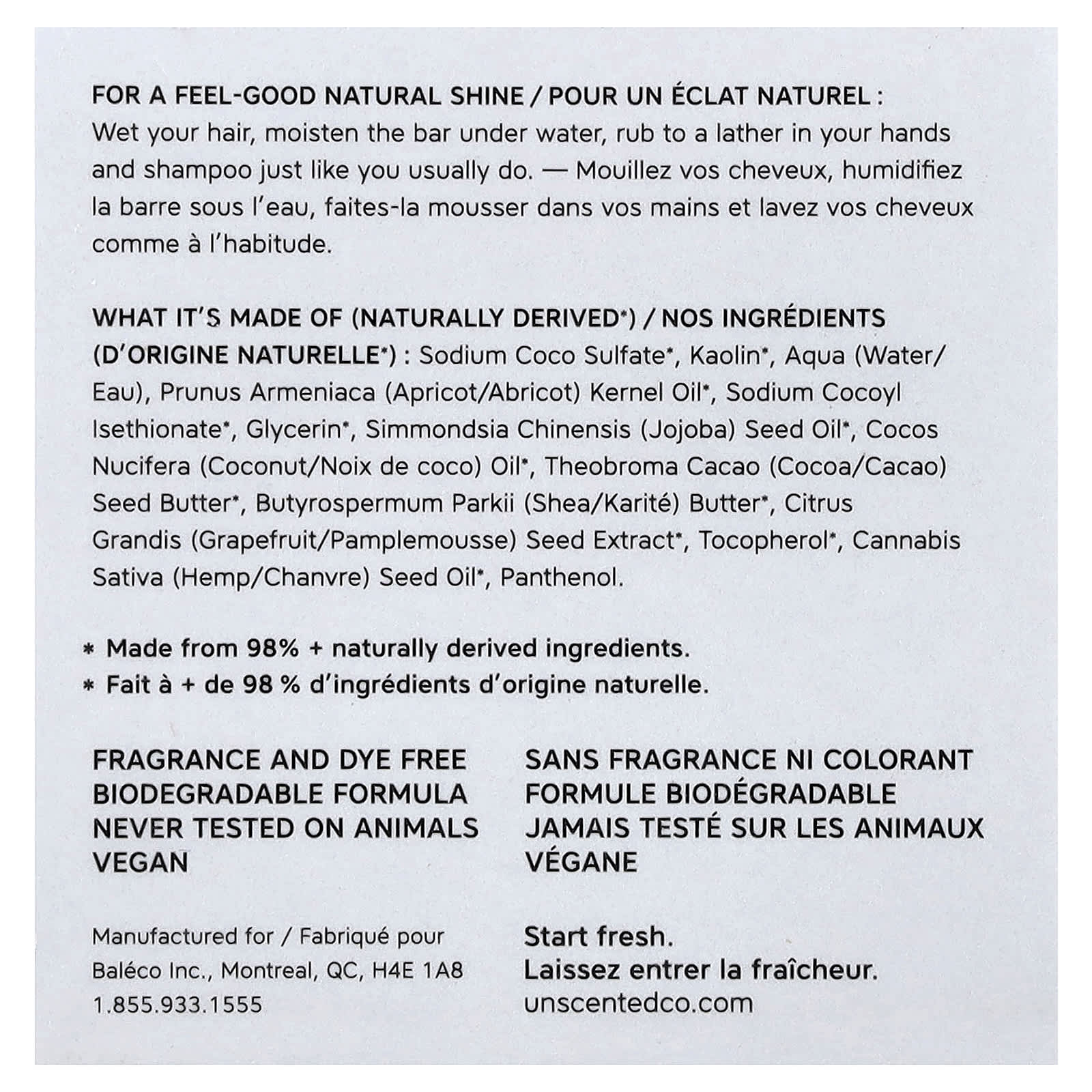 The Unscented Company, Shampoo Bar, For Fine to Wavy Hair Types, Fragrance Free, 2.3 oz (65 g)