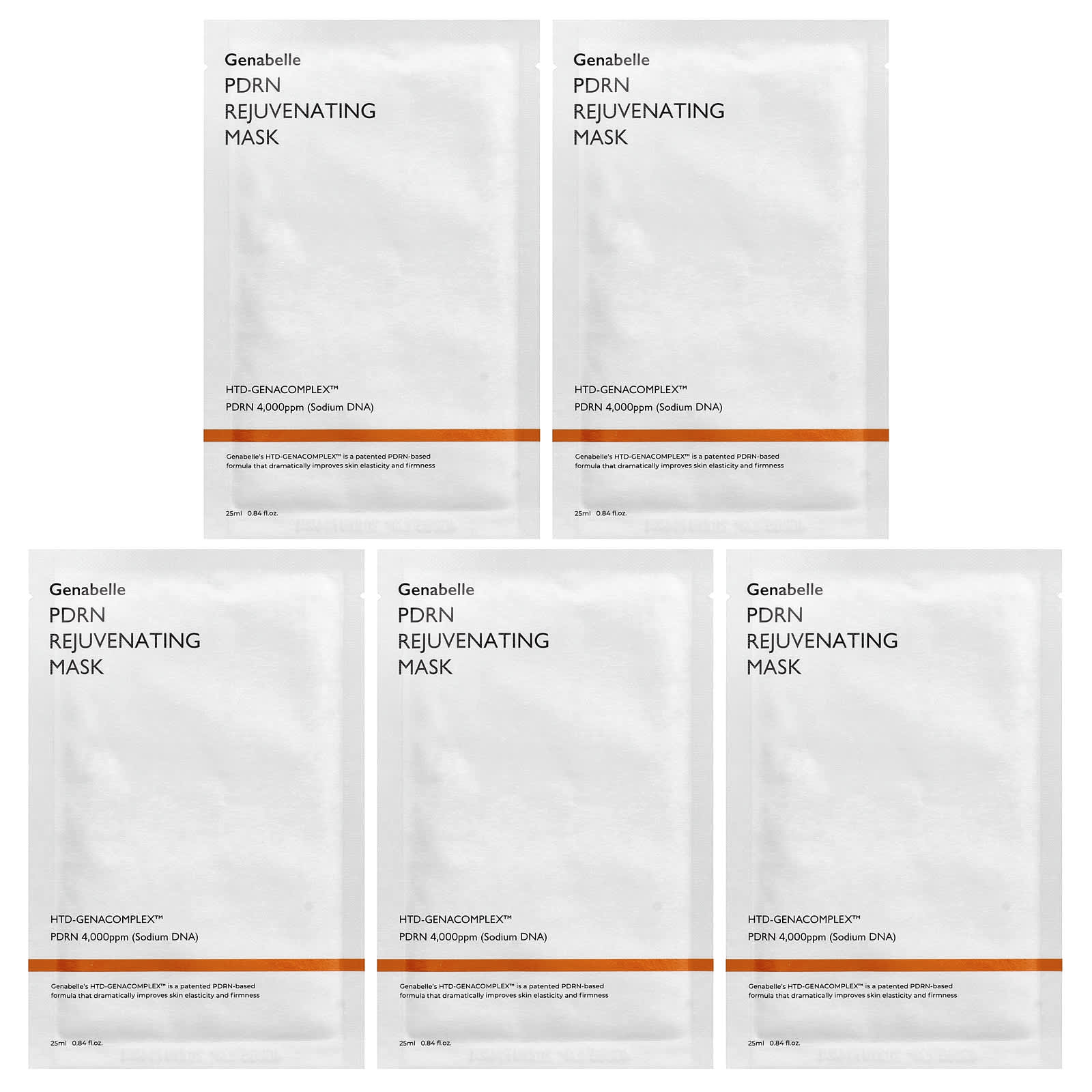 Genabelle, PDRN Rejuvenating Beauty Mask, 5 Sheets, 0.84 fl oz (25 ml) Each