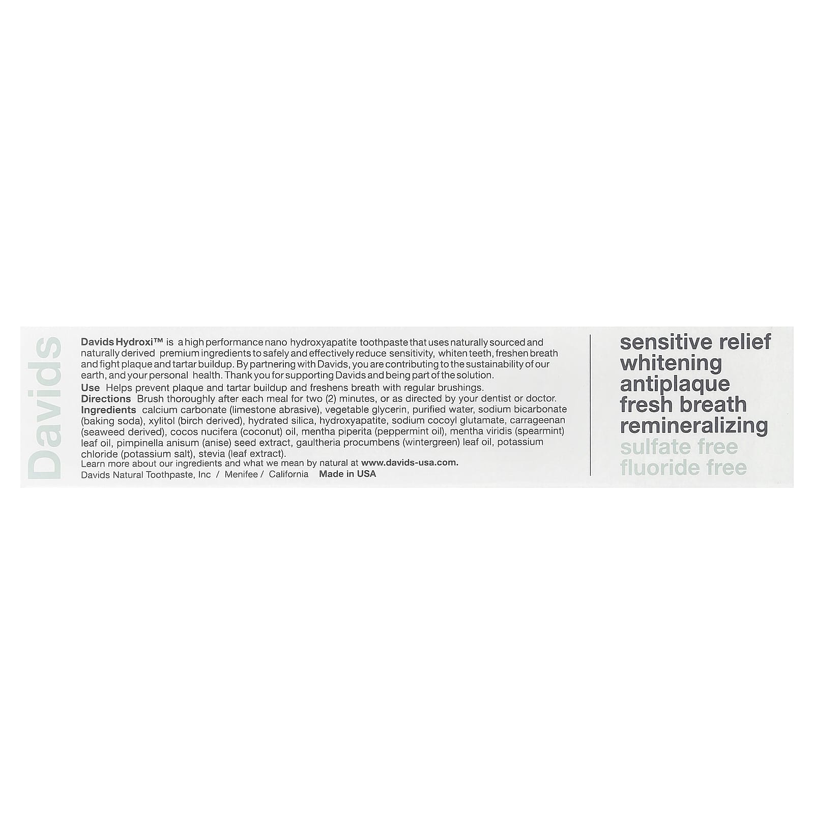 Davids, Hydroxi™, Sensitive + Whitening Toothpaste, Natural Peppermint , 4 oz (113 g)
