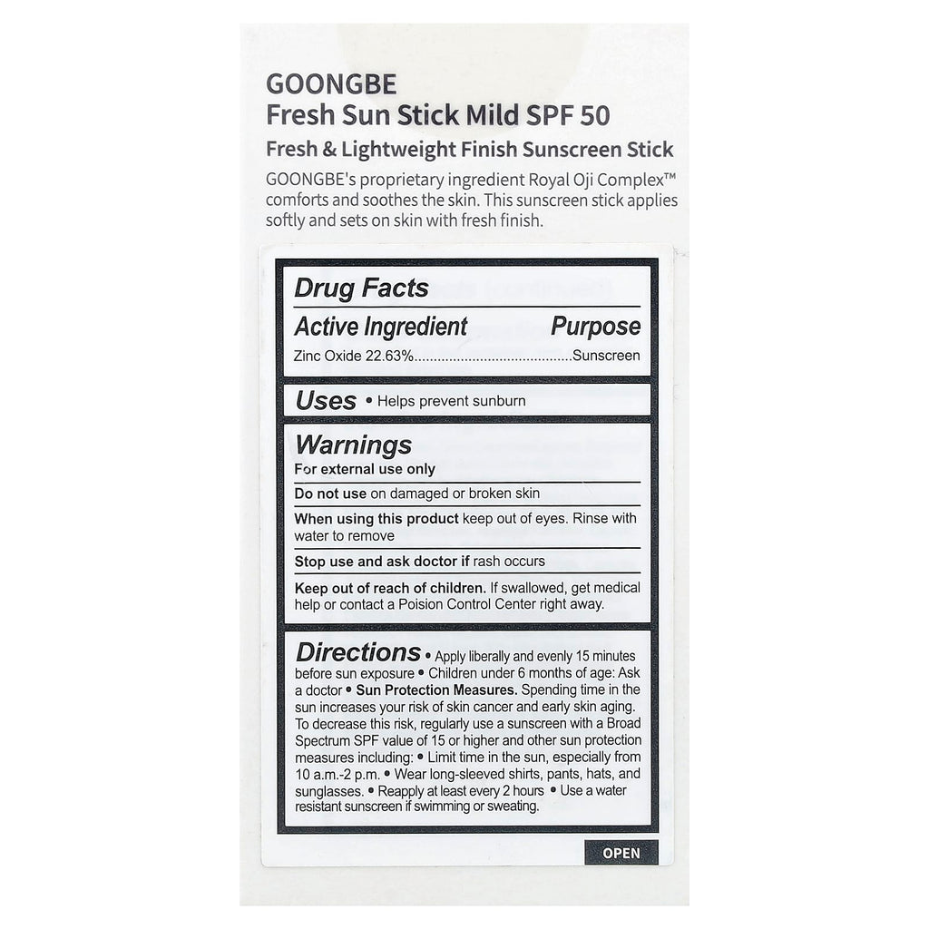 Goongbe, Fresh Sun Stick Sunscreen, Mild, SPF 50, 0.81 oz (23 g)