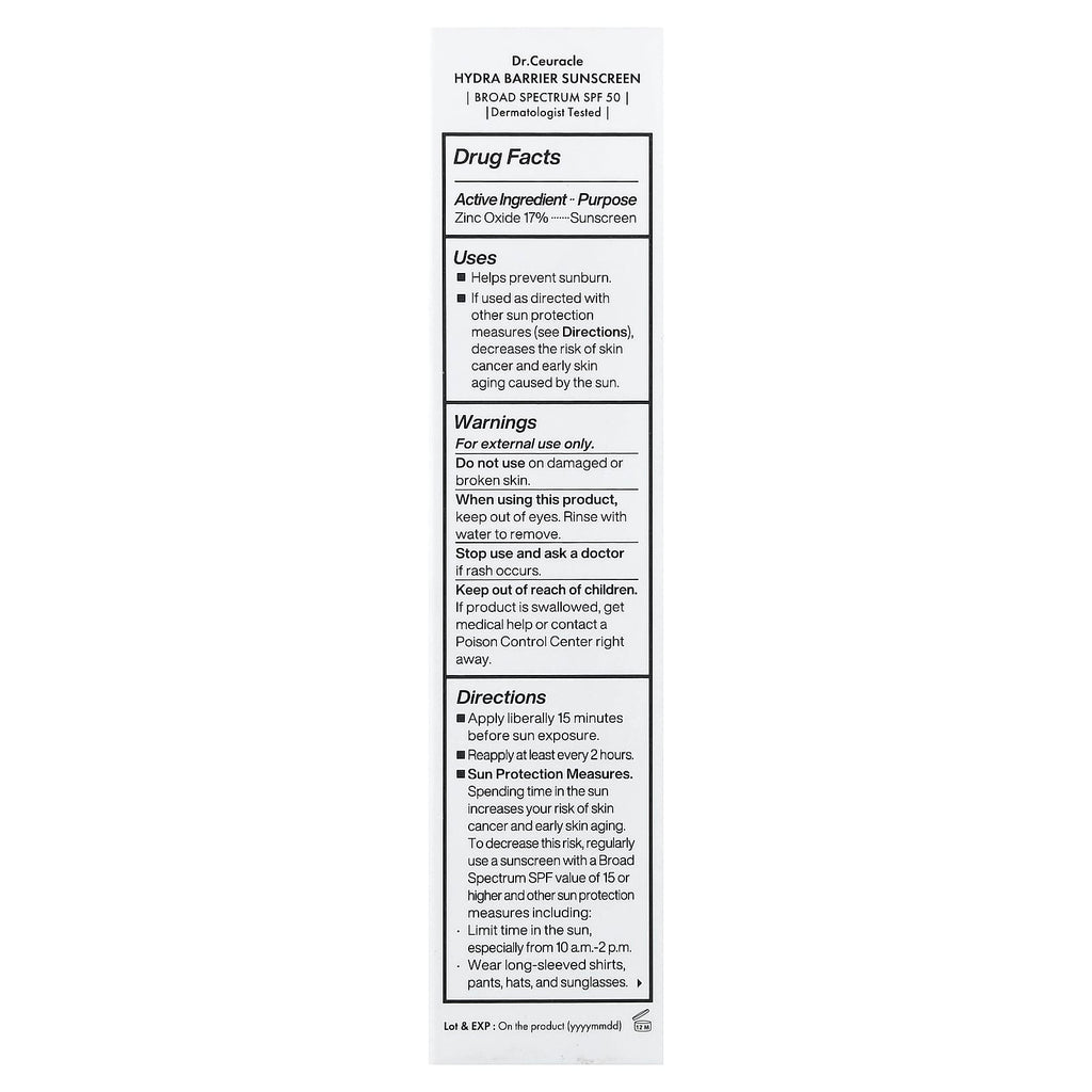 Dr. Ceuracle, Hydra Barrier Sunscreen, SPF 50, 1.69 fl oz (50 ml)