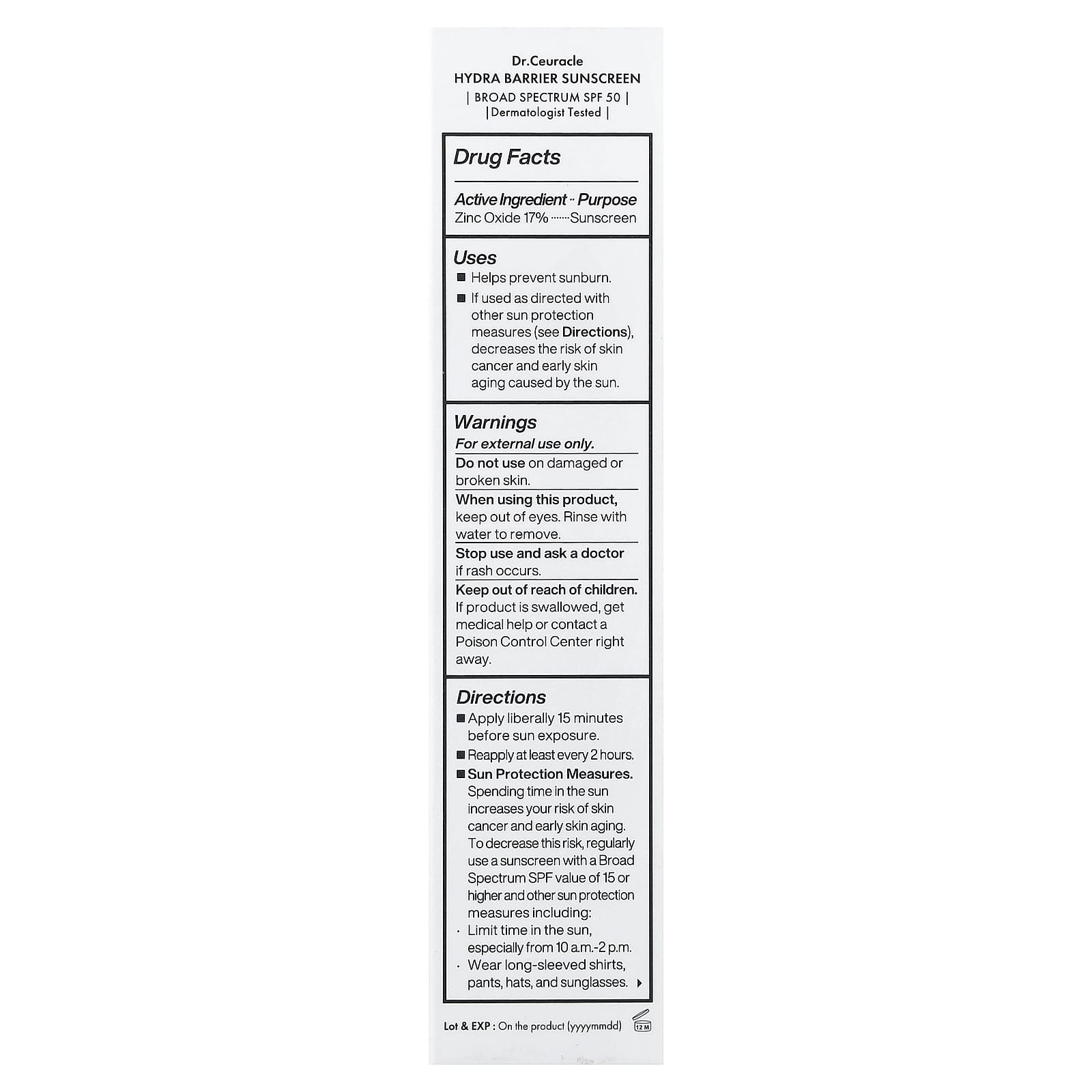 Dr. Ceuracle, Hydra Barrier Sunscreen, SPF 50, 1.69 fl oz (50 ml)