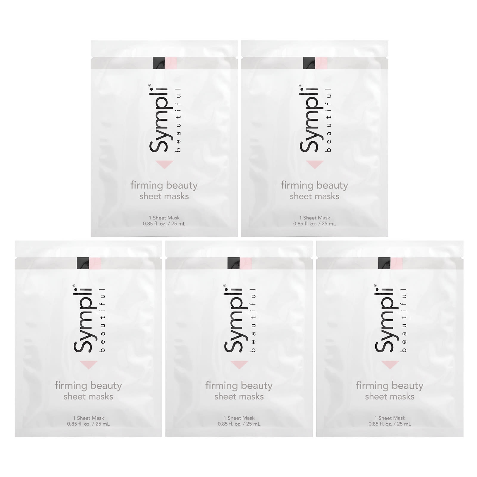Sympli Beautiful, Firming Beauty Sheet Mask, 5 Sheet Masks, 0.85 fl oz (25 ml) Each