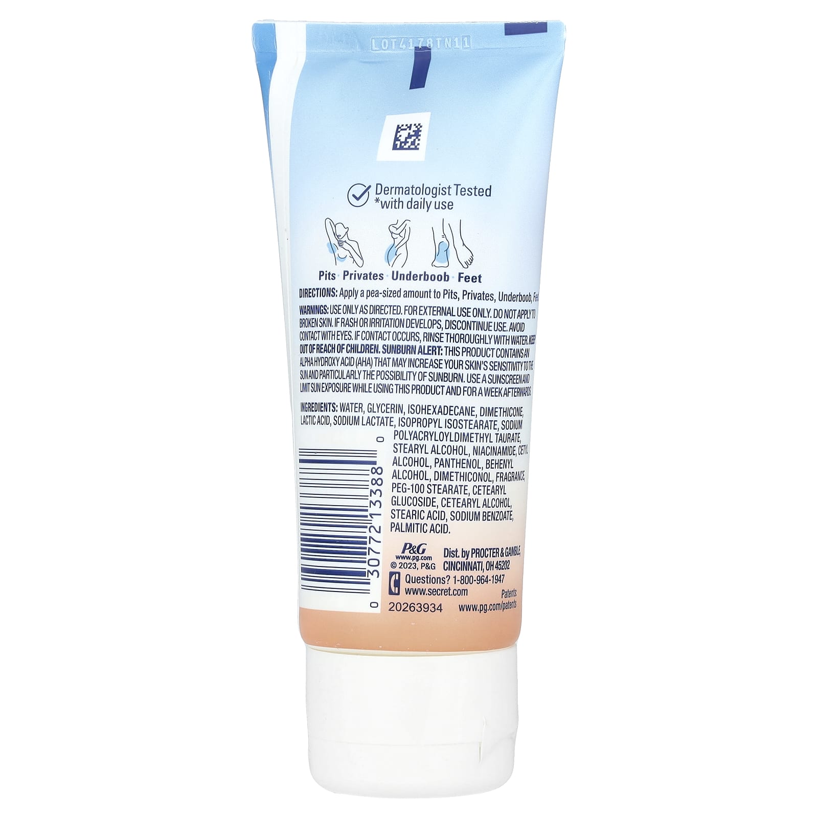 Secret, Whole Body Deodorant, Aluminum Free Invisible Cream, Peach + Vanilla Blossom, 3 oz (85 g)
