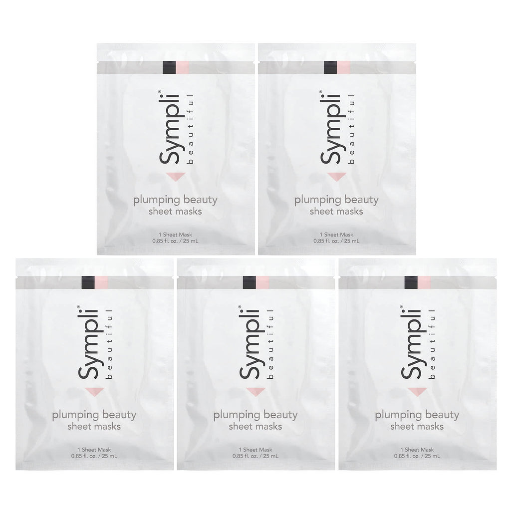 Sympli Beautiful, Plumping Beauty Sheet Mask, 5 Sheet Masks, 0.85 fl oz (25 ml) Each