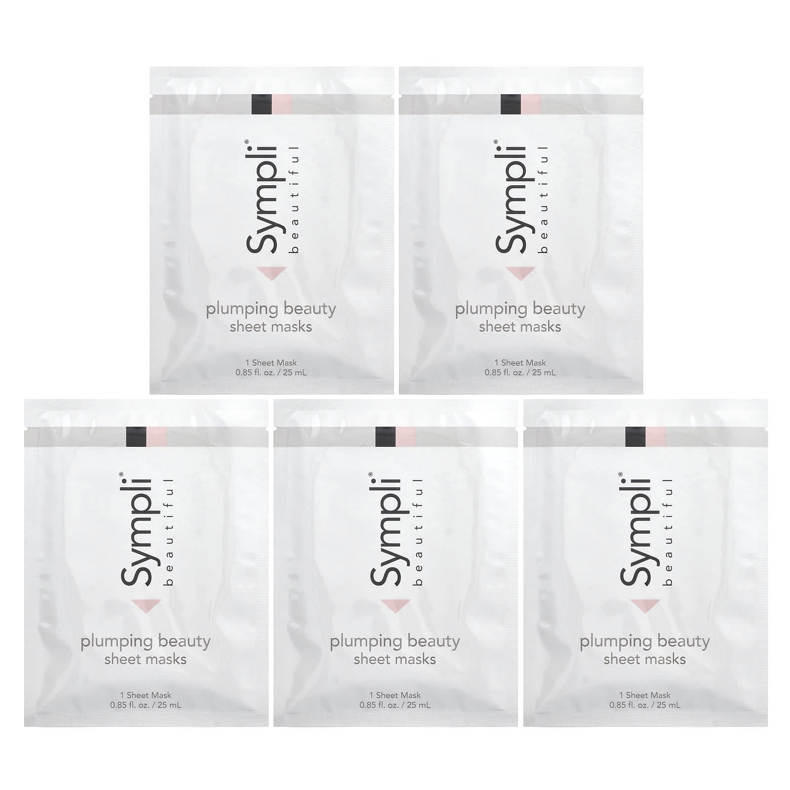 Sympli Beautiful, Plumping Beauty Sheet Mask, 5 Sheet Masks, 0.85 fl oz (25 ml) Each
