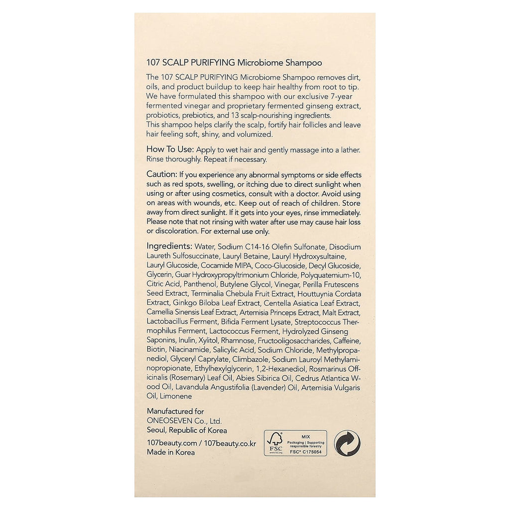107 Beauty, Scalp Purifying Microbiome Shampoo, 12.84 fl oz (380 ml)