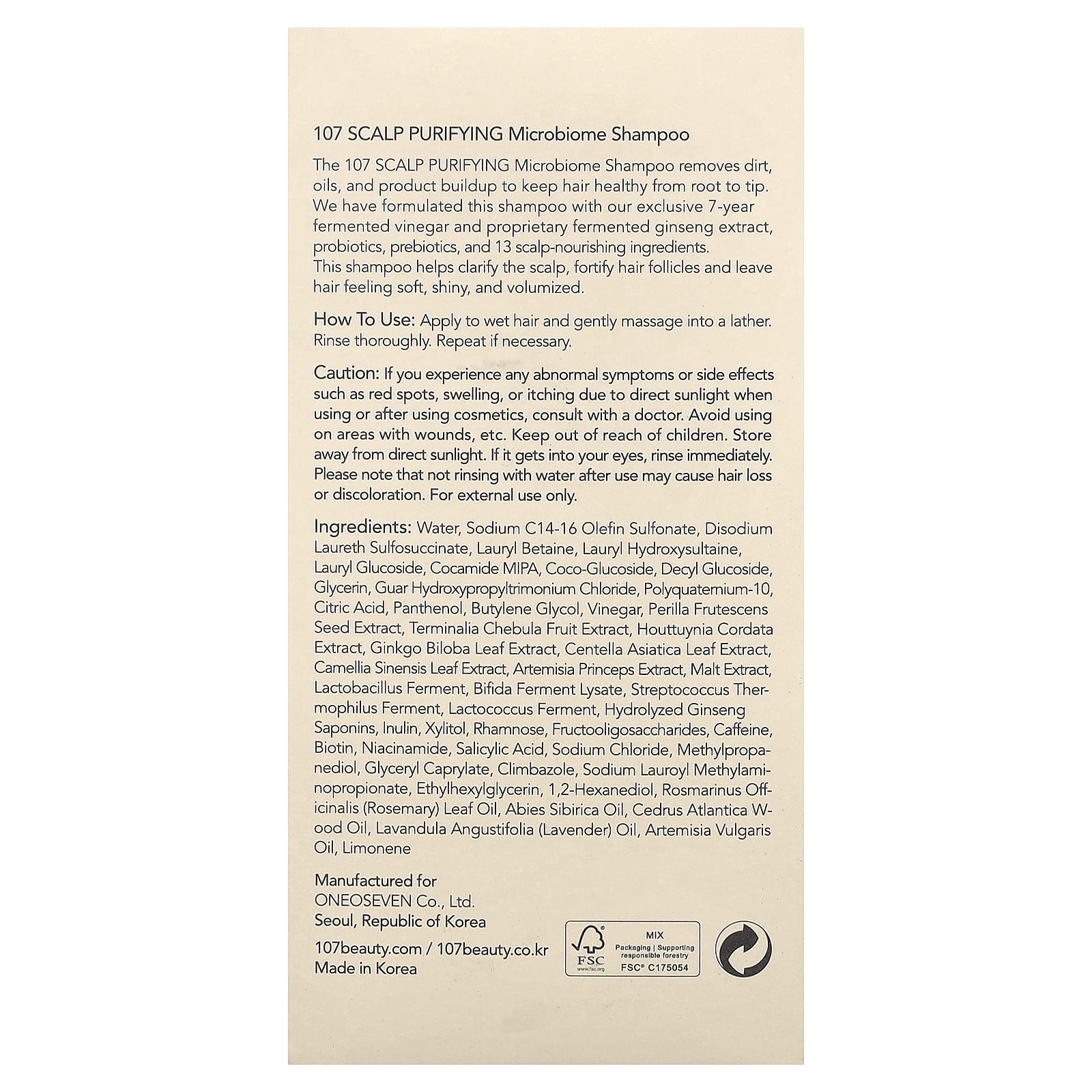 107 Beauty, Scalp Purifying Microbiome Shampoo, 12.84 fl oz (380 ml)