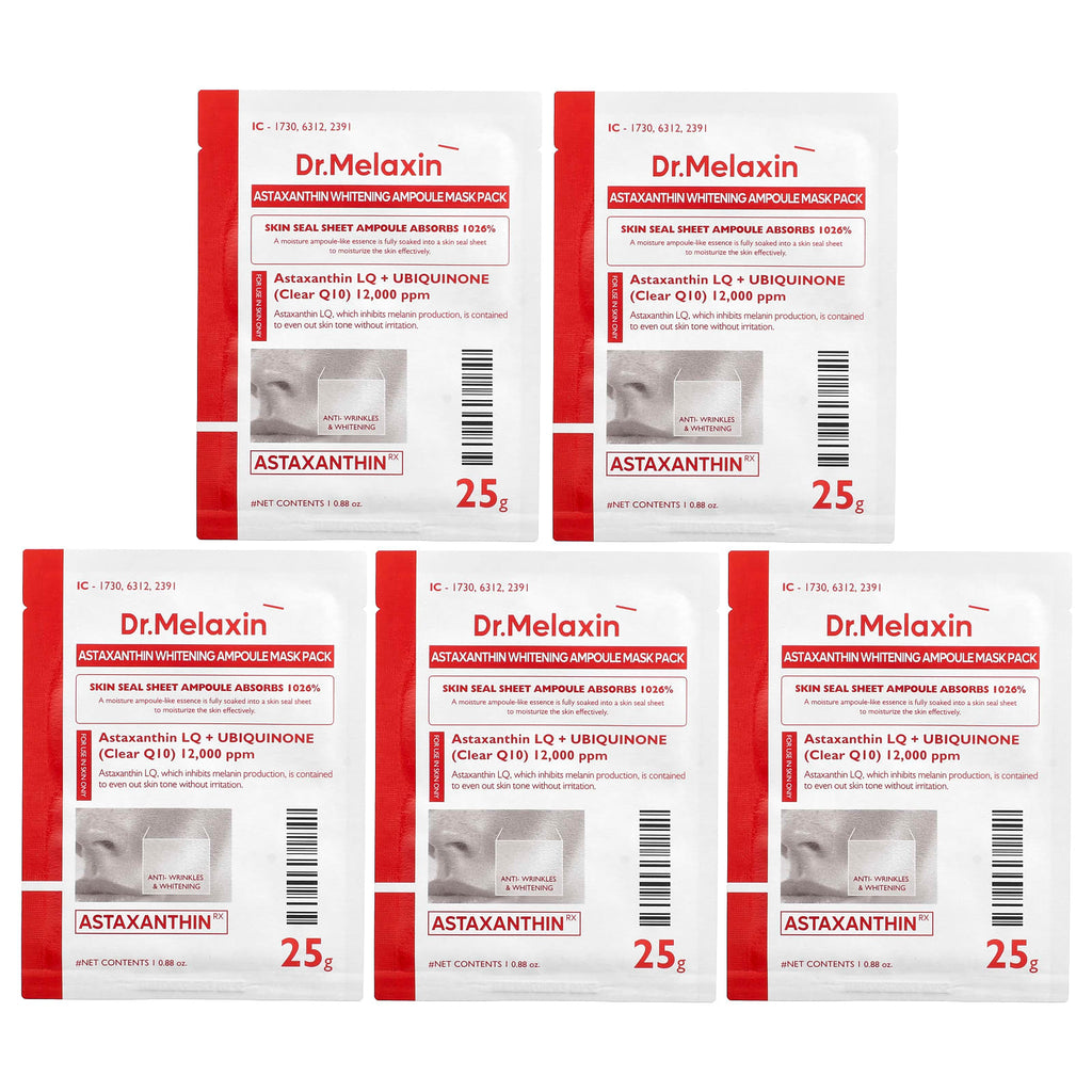 Dr.Melaxin, AstaxanthinRX, Whitening Ampoule Beauty Mask Pack, 5 Sheets, 0.88 oz (25 g) Each