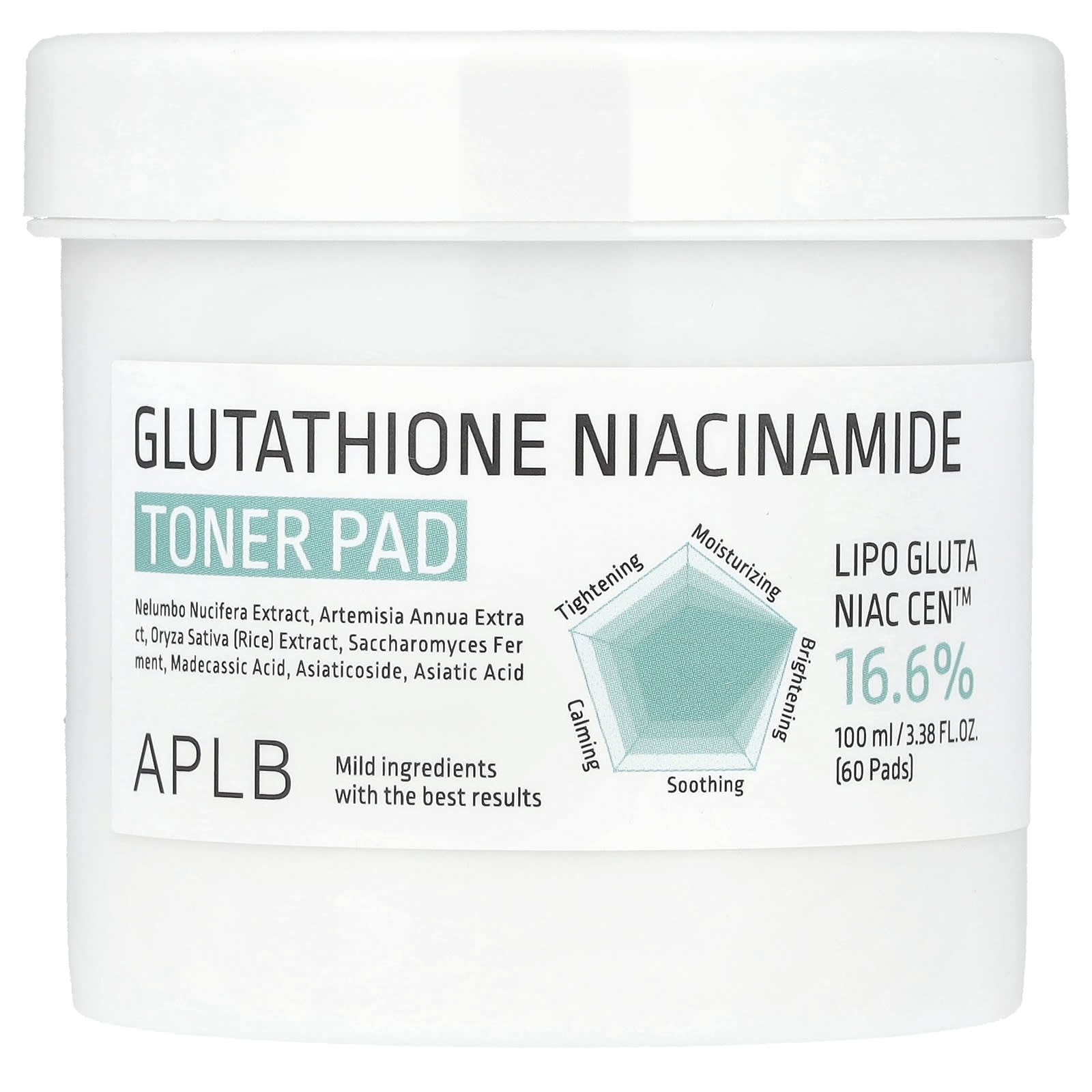 APLB, Glutathione Niacinamide, Toner Pad, 60 Pads, 3.38 fl oz (100 ml)