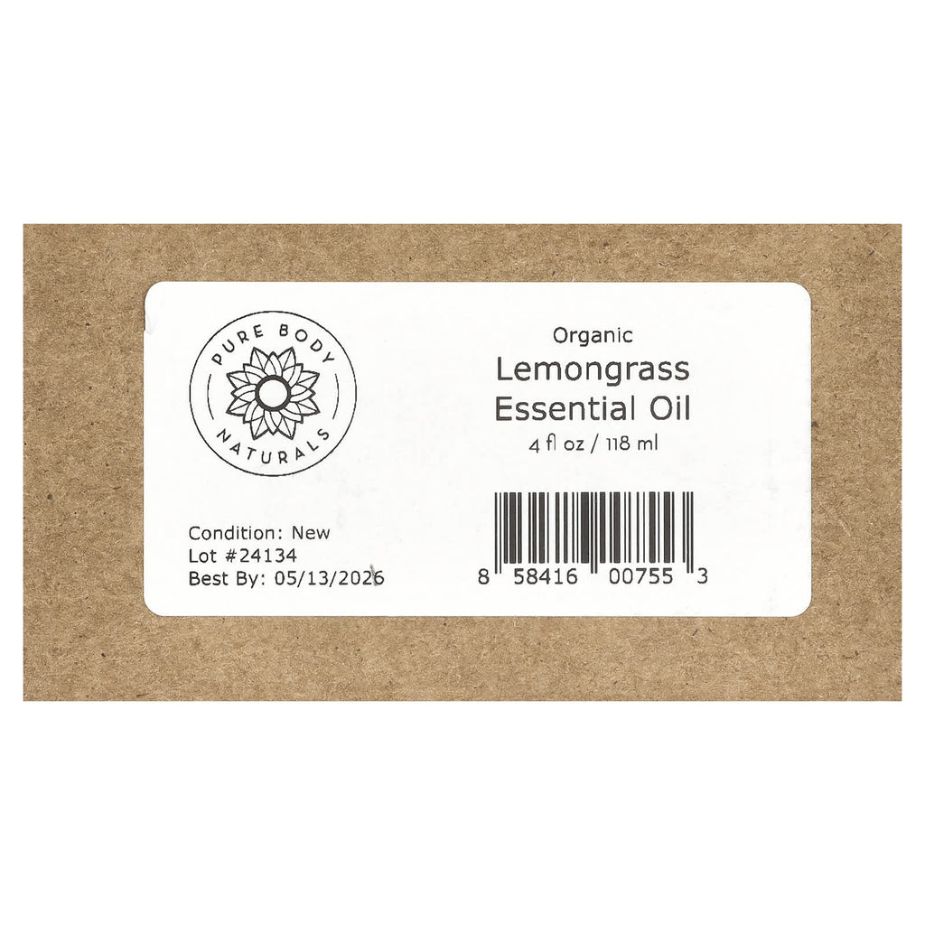 Pure Body Naturals, Organic Lemongrass Essential Oil, 4 fl oz (118 ml)
