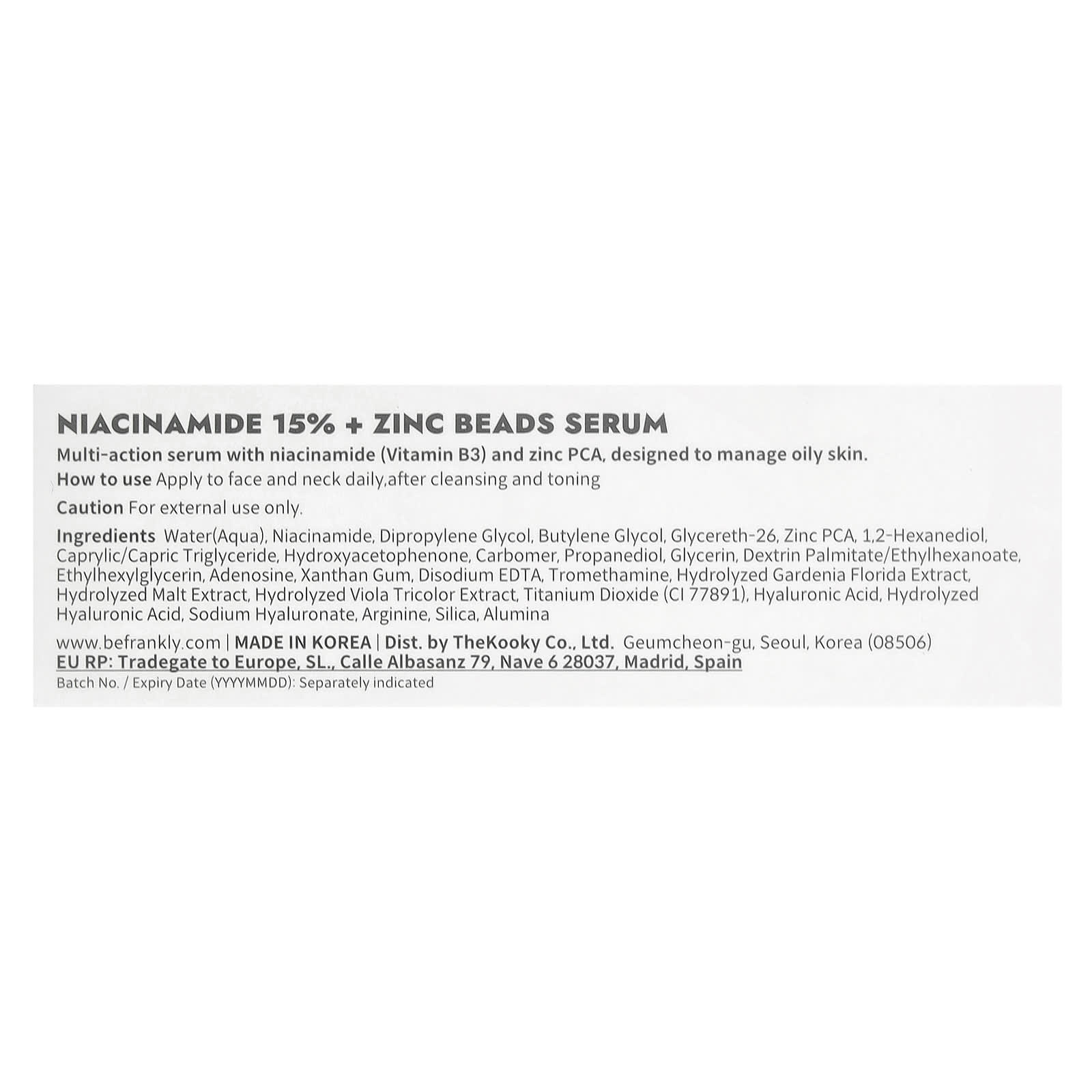 Frankly, Niacinamide 15% + Zinc Beads Serum, 1 fl oz (30 ml)