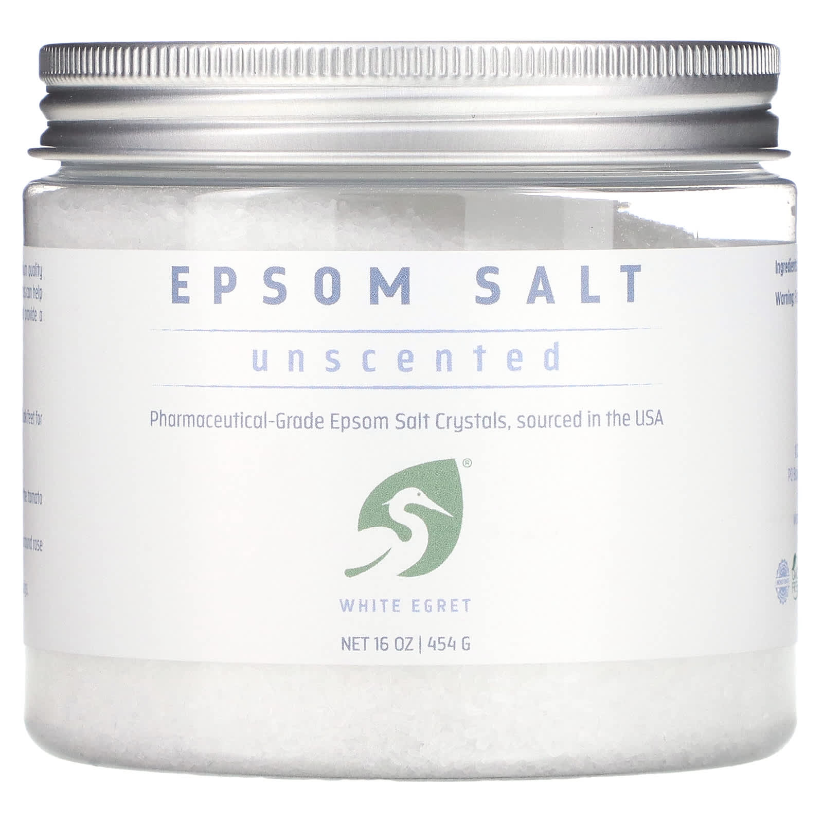 White Egret, Epsom Salt, Unscented, 16 oz (454 g)