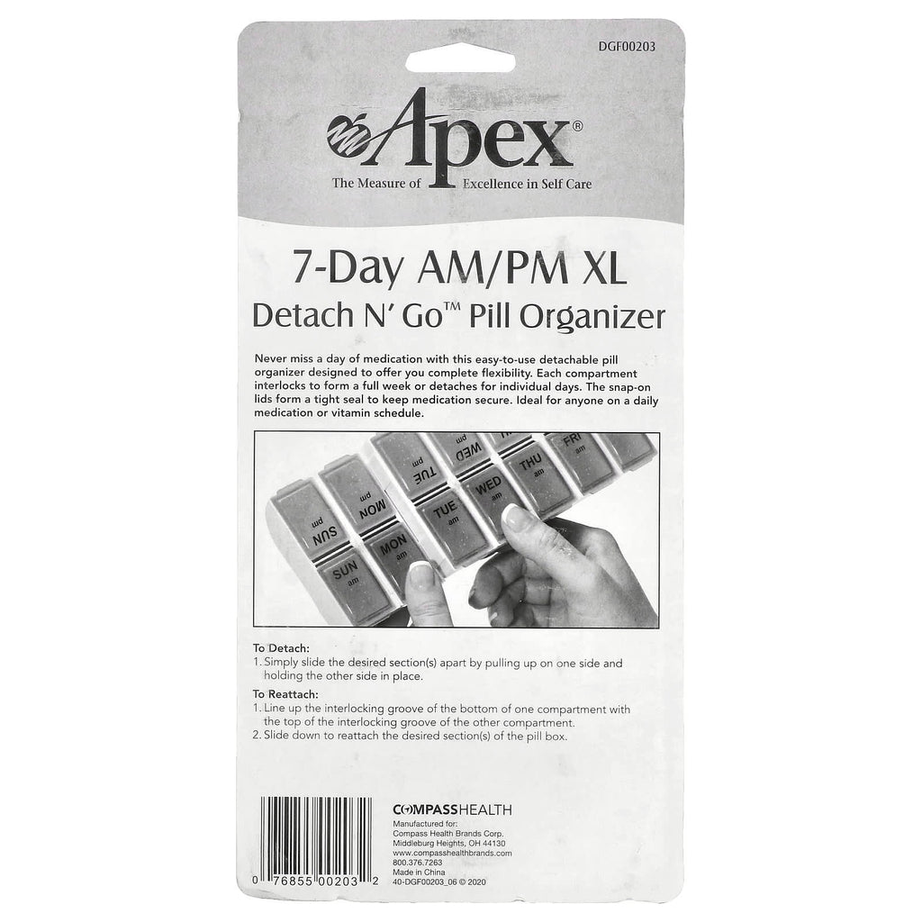Apex, 7-Day AM/PM XL, Detach N' Go™ Pill Organizer, 1 Pill Organizer
