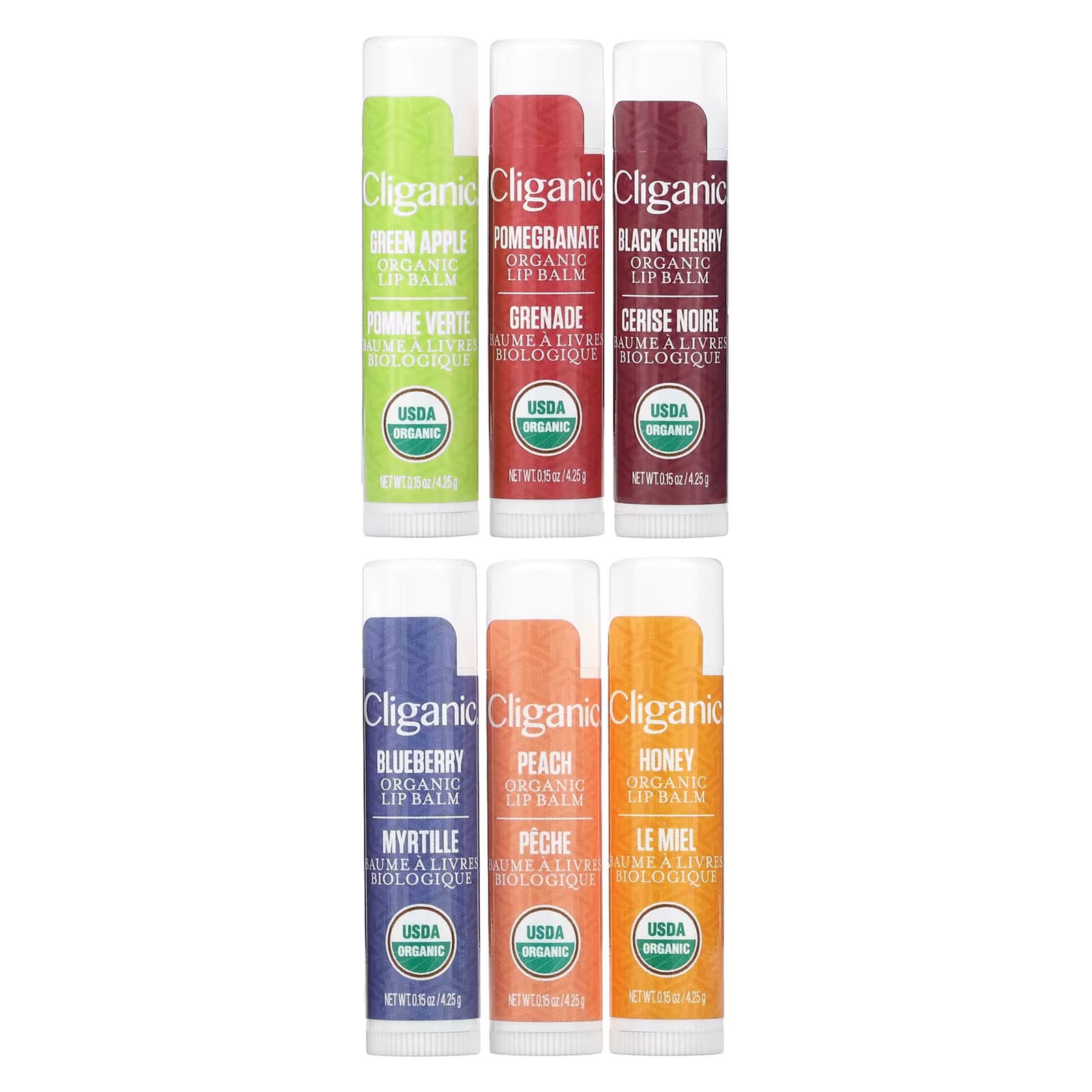 Cliganic, Organic Lip Balm Set, 6 Pack, 0.15 oz (4.25 g) Each