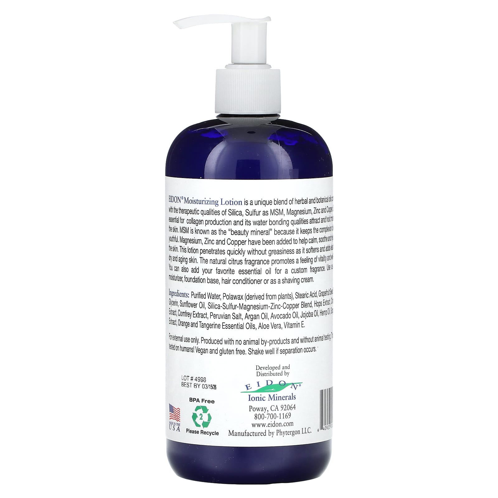 Eidon Ionic Minerals, Mineral Enriched, Moisturizing Lotion, 16 oz (474 ml)