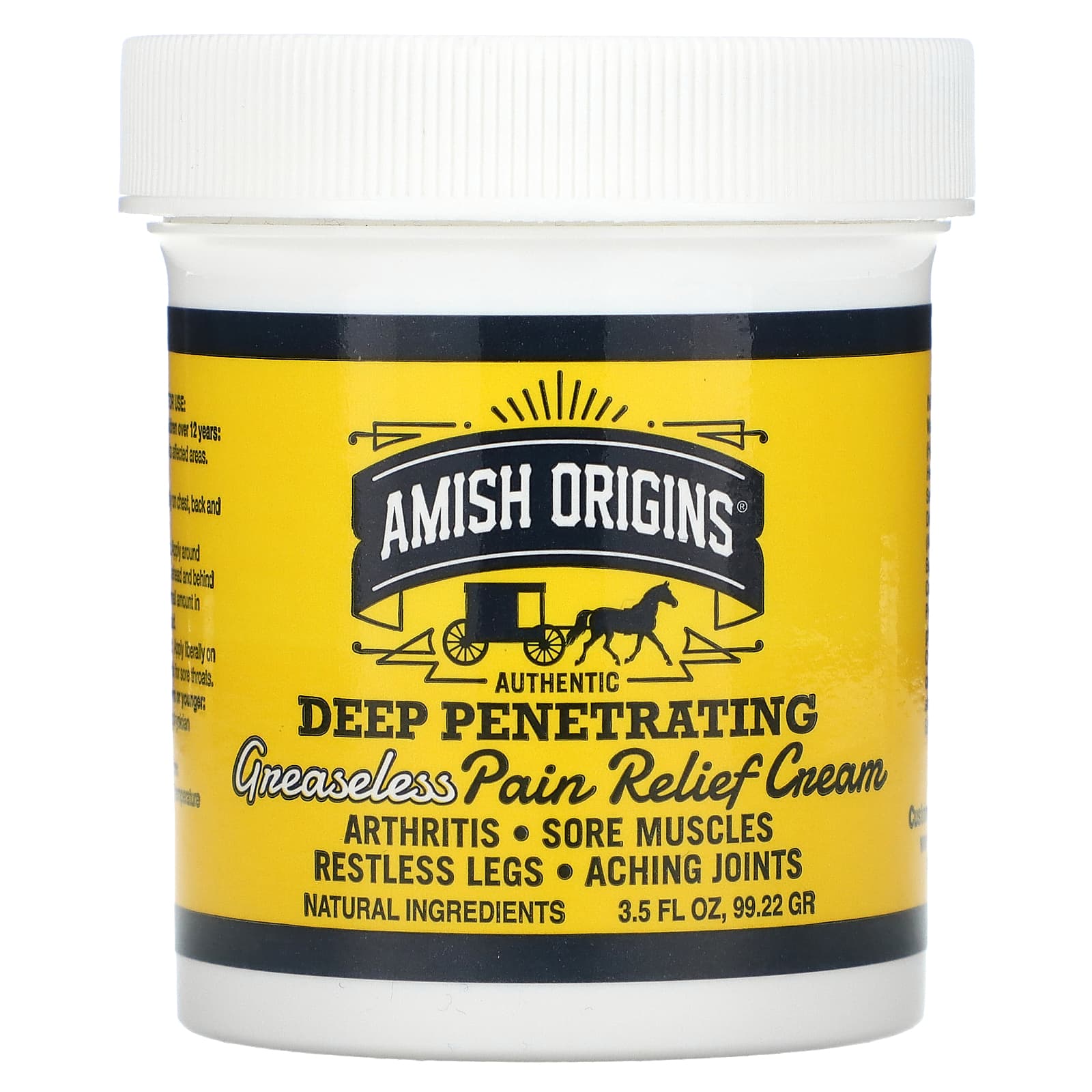 Amish Origins, Deep Penetrating, Pain Relief Greaseless Cream, 3.5 fl oz (99.22 g)