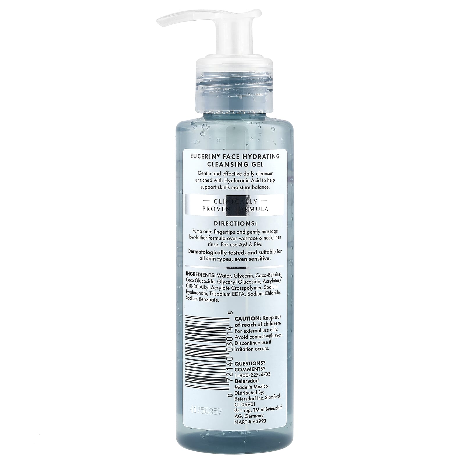 Eucerin, Face, Hydrating Cleansing Gel + Hyaluronic Acid, Fragrance Free, 6.8 fl oz (200 ml)