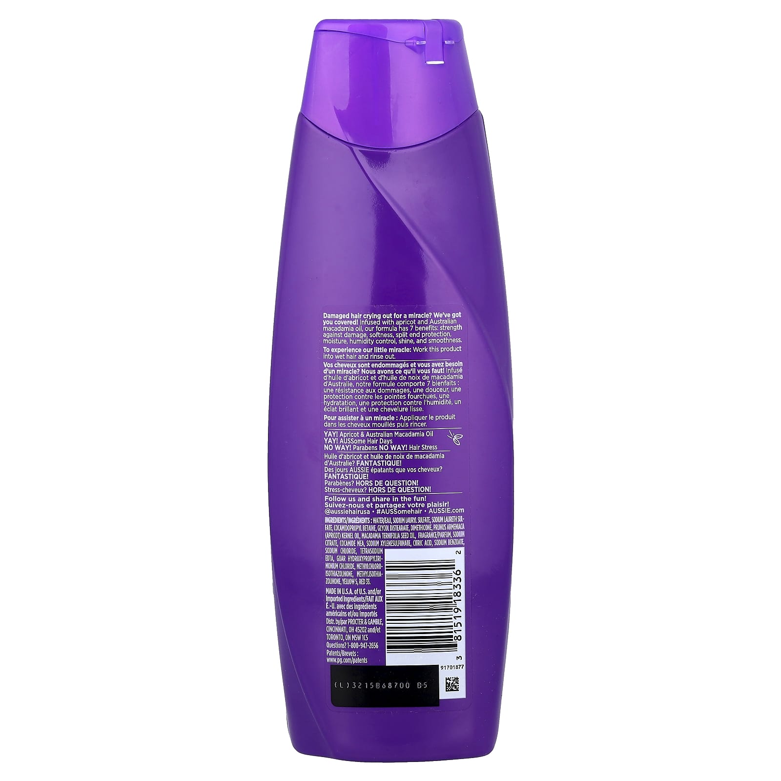 Aussie, Total Miracle, 7-n-1 Shampoo, Apricot & Australian Macadamia Oil, 12.1 fl oz (360 ml)