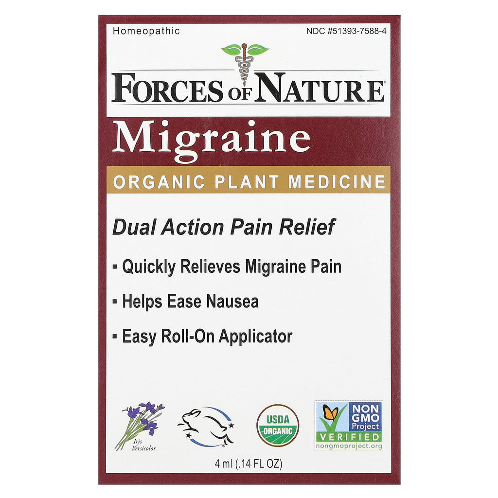 Forces of Nature, Migraine Roll-On, Organic Plant Medicine , 0.14 fl oz (4 ml)
