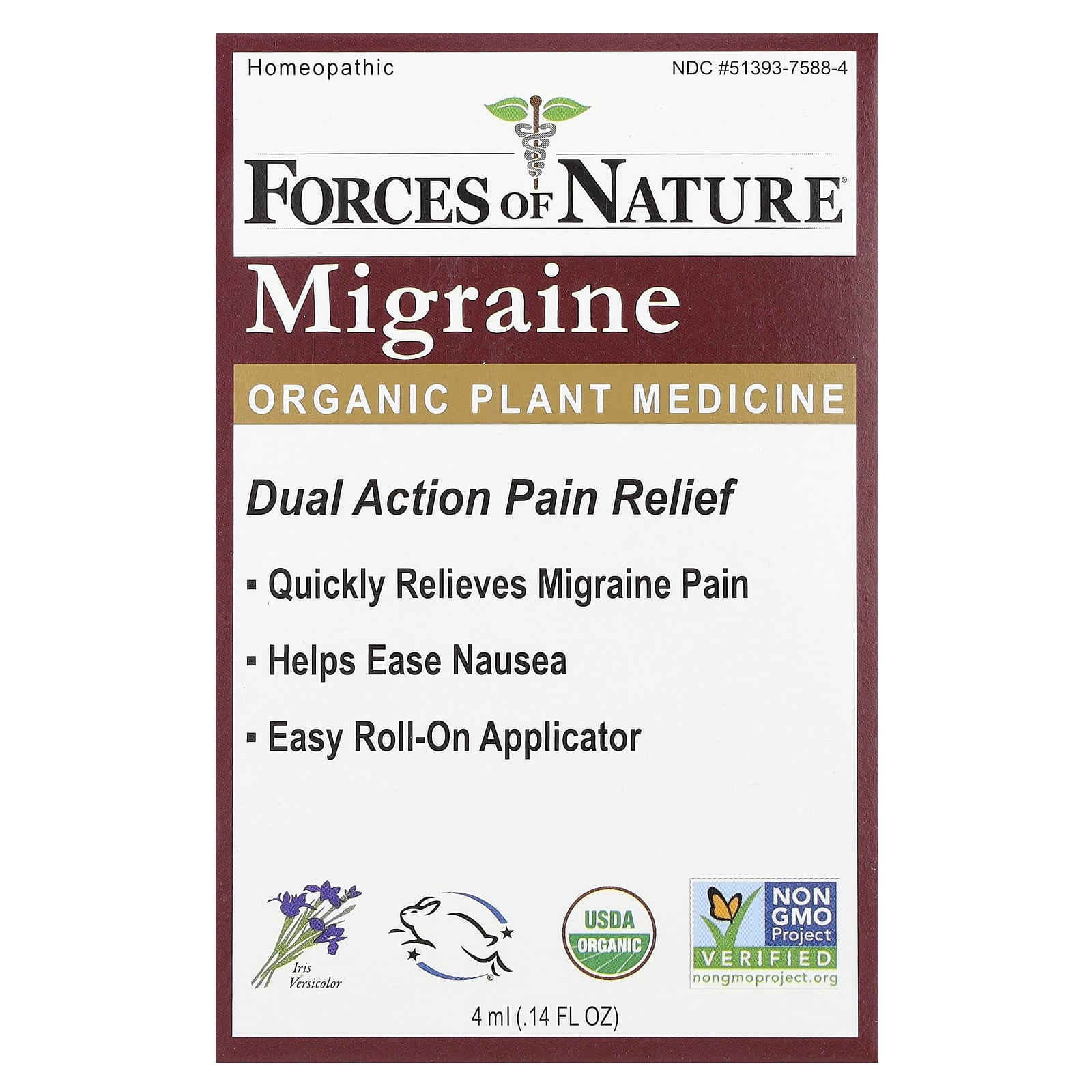 Forces of Nature, Migraine Roll-On, Organic Plant Medicine , 0.14 fl oz (4 ml)