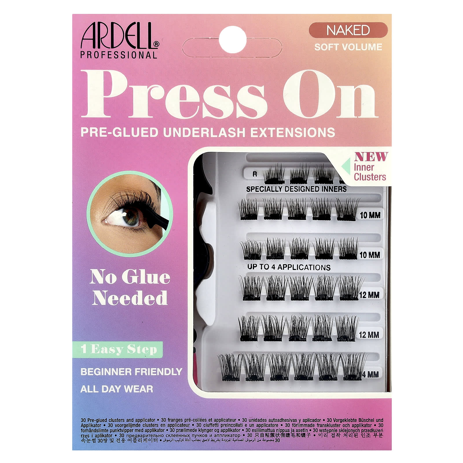 Ardell, Press On, Pre-Glued Underlash Extensions, Naked Soft Volume, 30 Pre Glued Clusters & Applicator