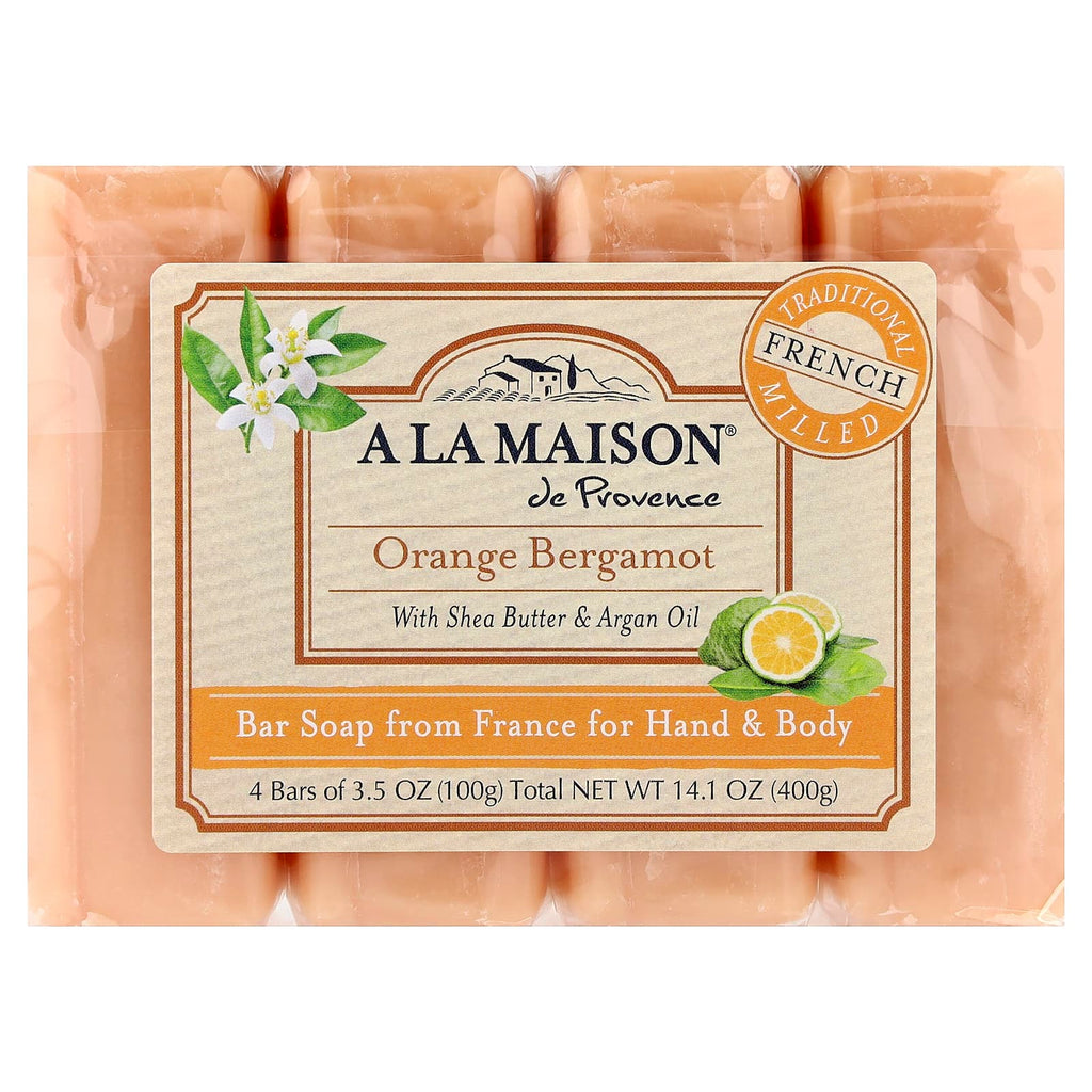 A La Maison de Provence, Hand & Body Bar Soap, Orange Bergamot, 4 Bars, 3.5 oz (100 g) Each