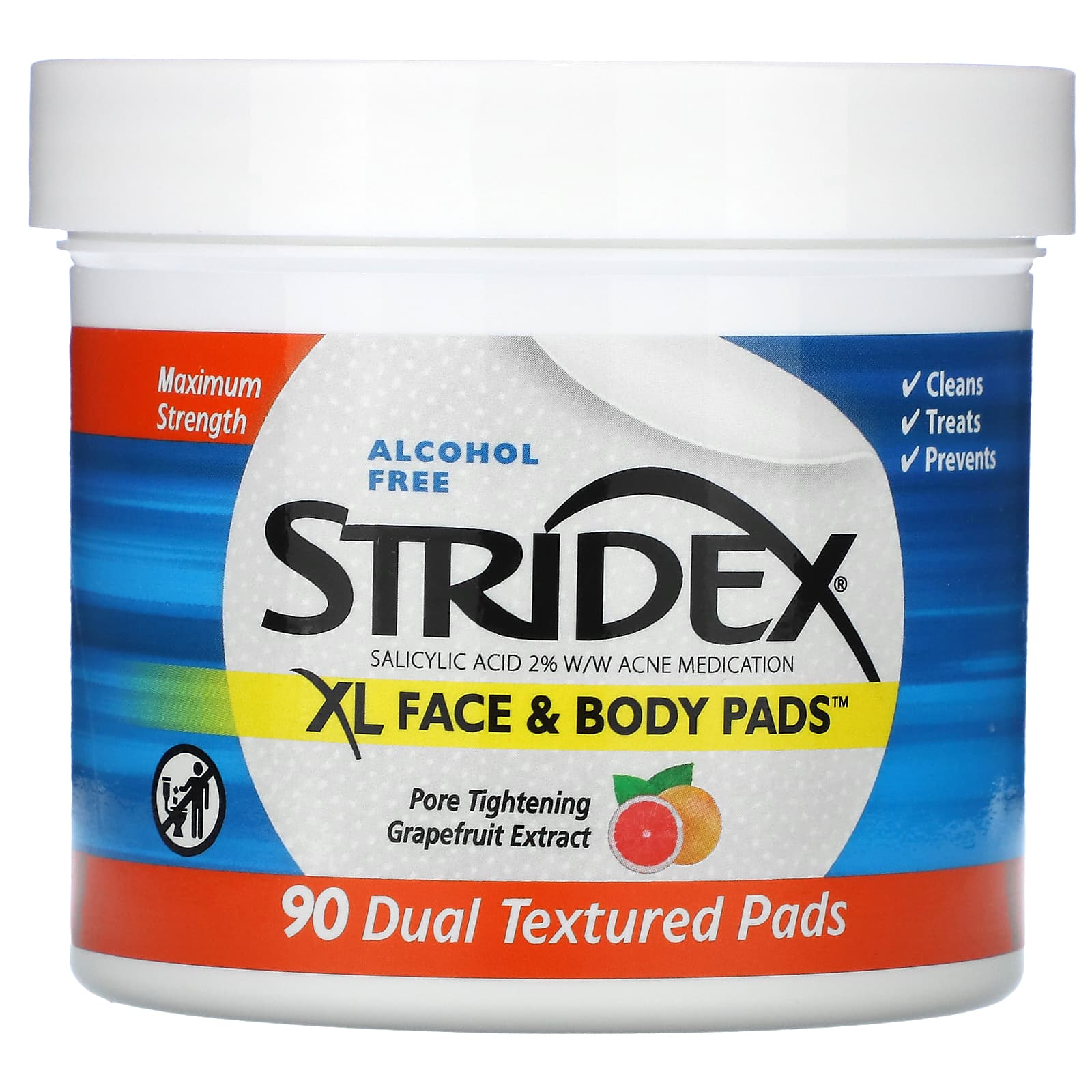 Stridex, XL Face & Body Pads, Alcohol Free, 90 Dual Textured Pads