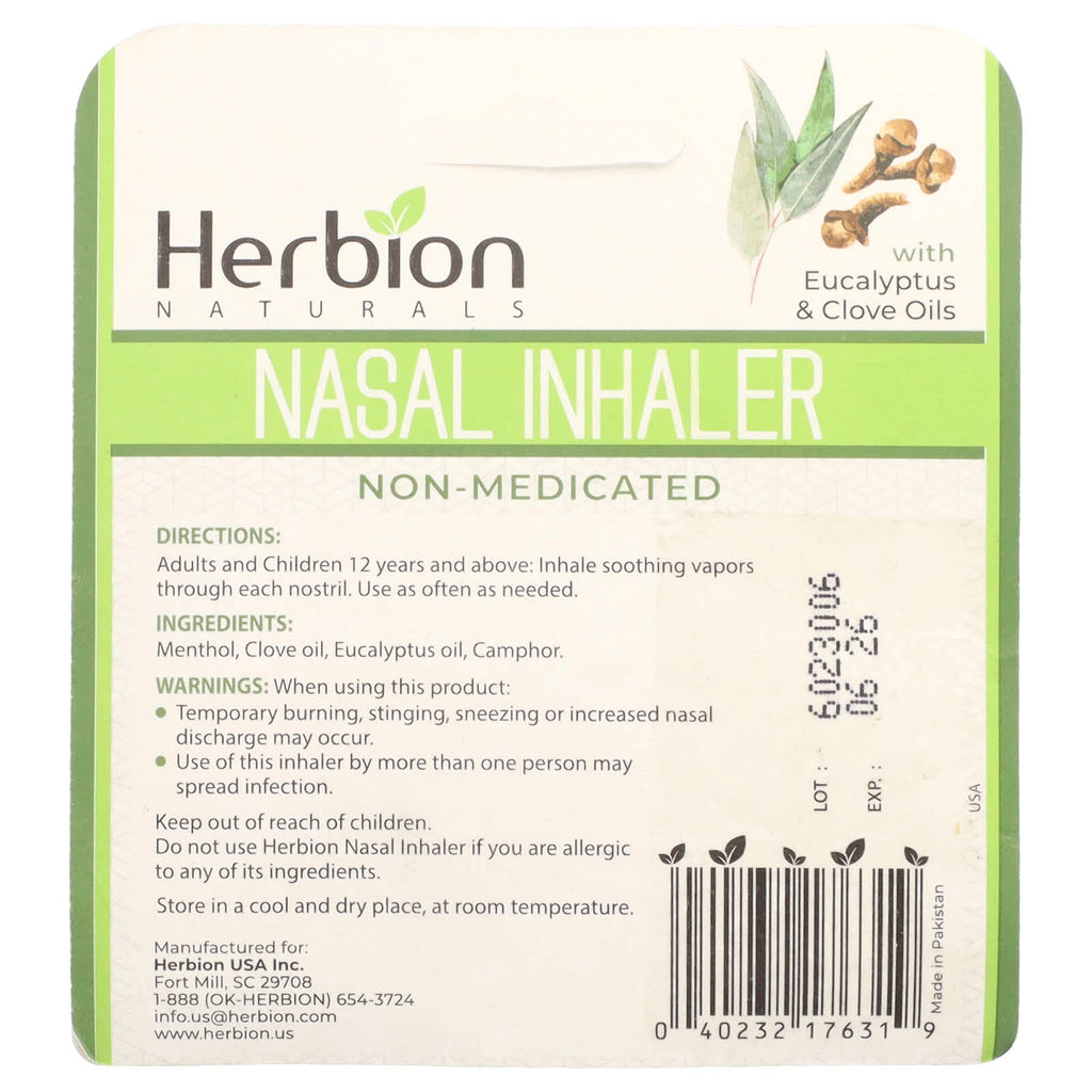 Herbion Naturals, Naturals, Nasal Inhaler, Non-Medicated , 0.05 oz (1.3 g)