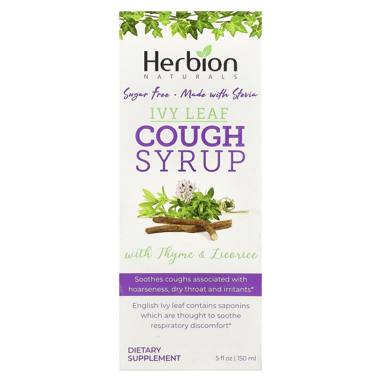 Herbion Naturals, Naturals, Ivy Leaf Cough Syrup With Thyme & Licorice, Sugar Free, 5 fl oz (150 ml)