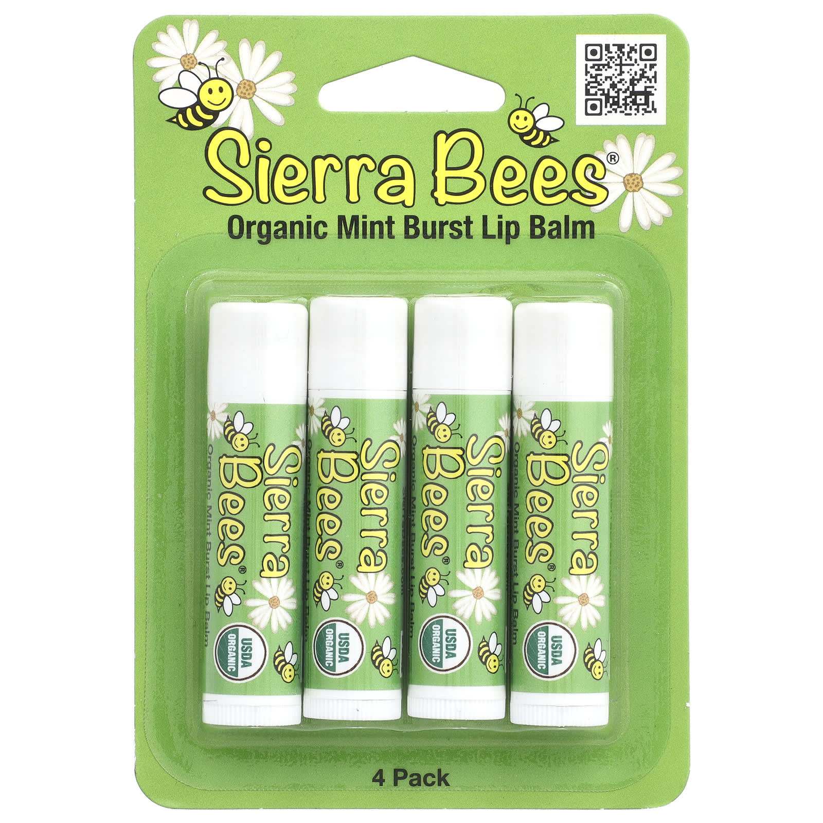 Sierra Bees, Organic Lip Balms, Mint Burst, 4 Pack, 0.15 oz (4.25 g) Each