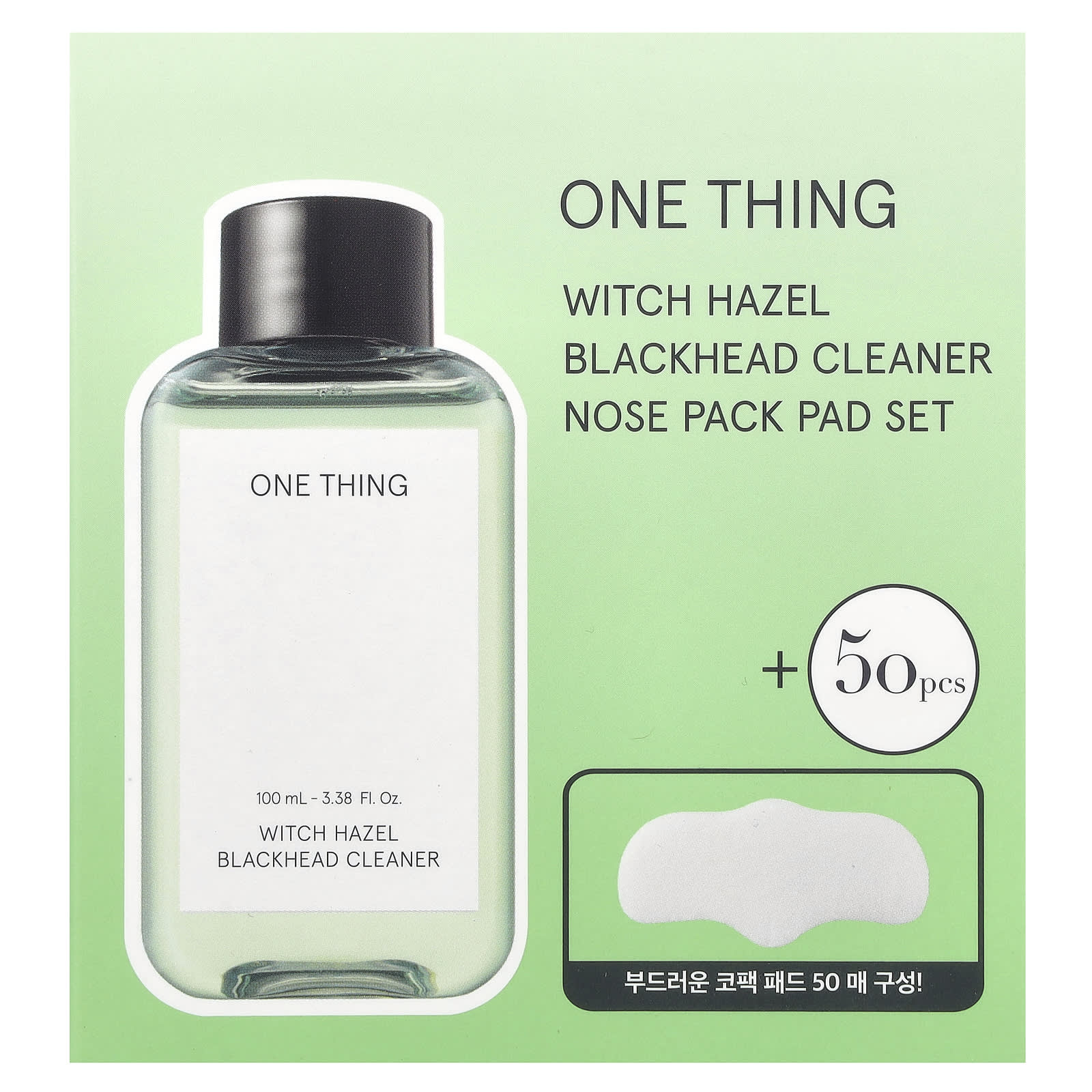 One Thing, Witch Hazel Blackhead Cleaner + Nose Pack Pad, 1 Set