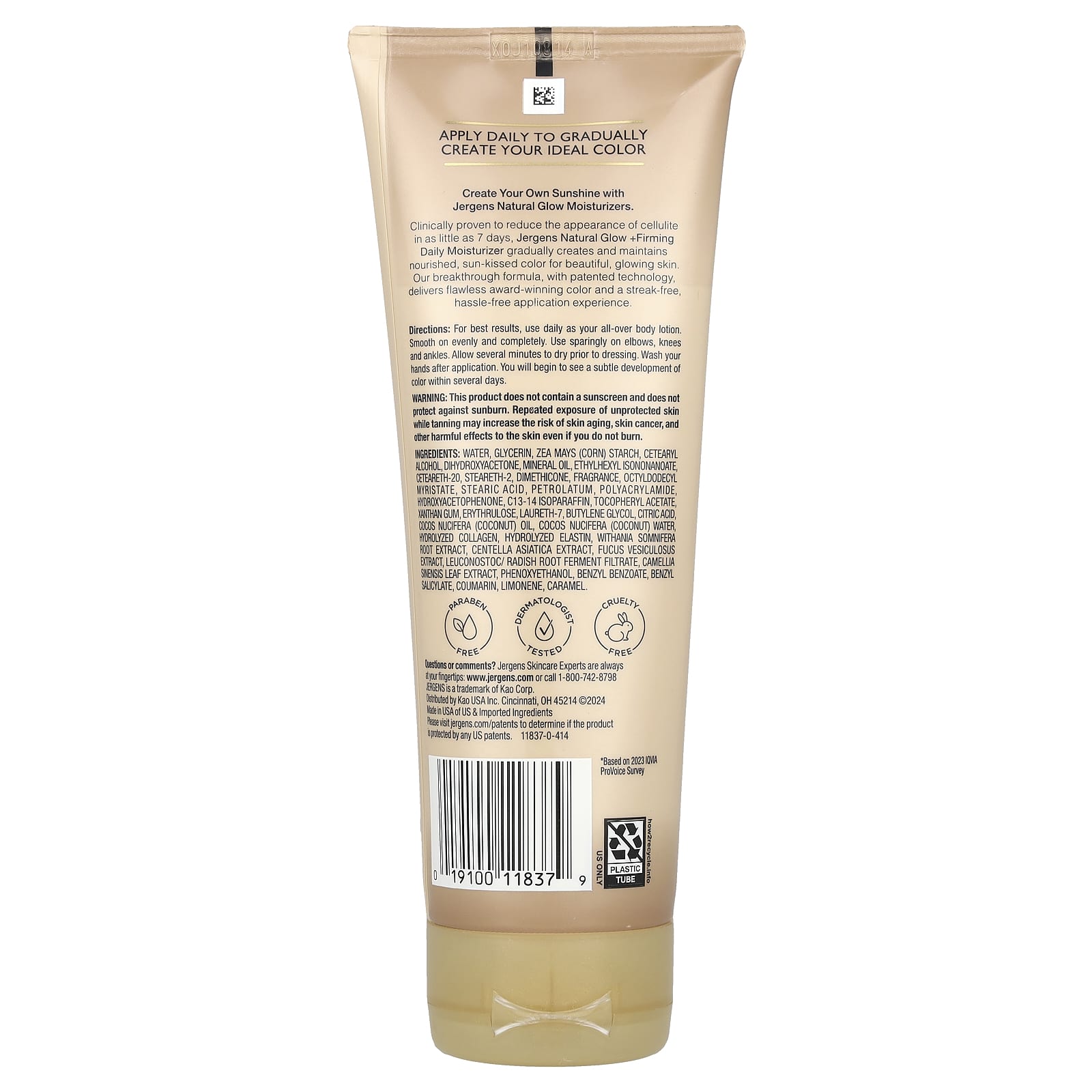 Jergens, Natural Glow, Firming Daily Moisturizer, Sunless Tanner, Fair to Medium, 7.5 fl oz (221 ml)