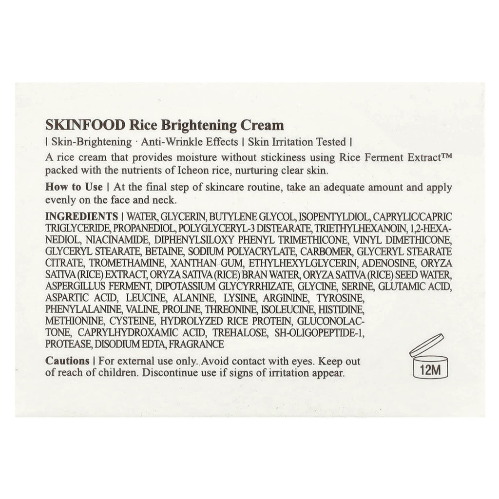 SKINFOOD, Rice Brightening Cream, 2.02 fl oz (60 ml)