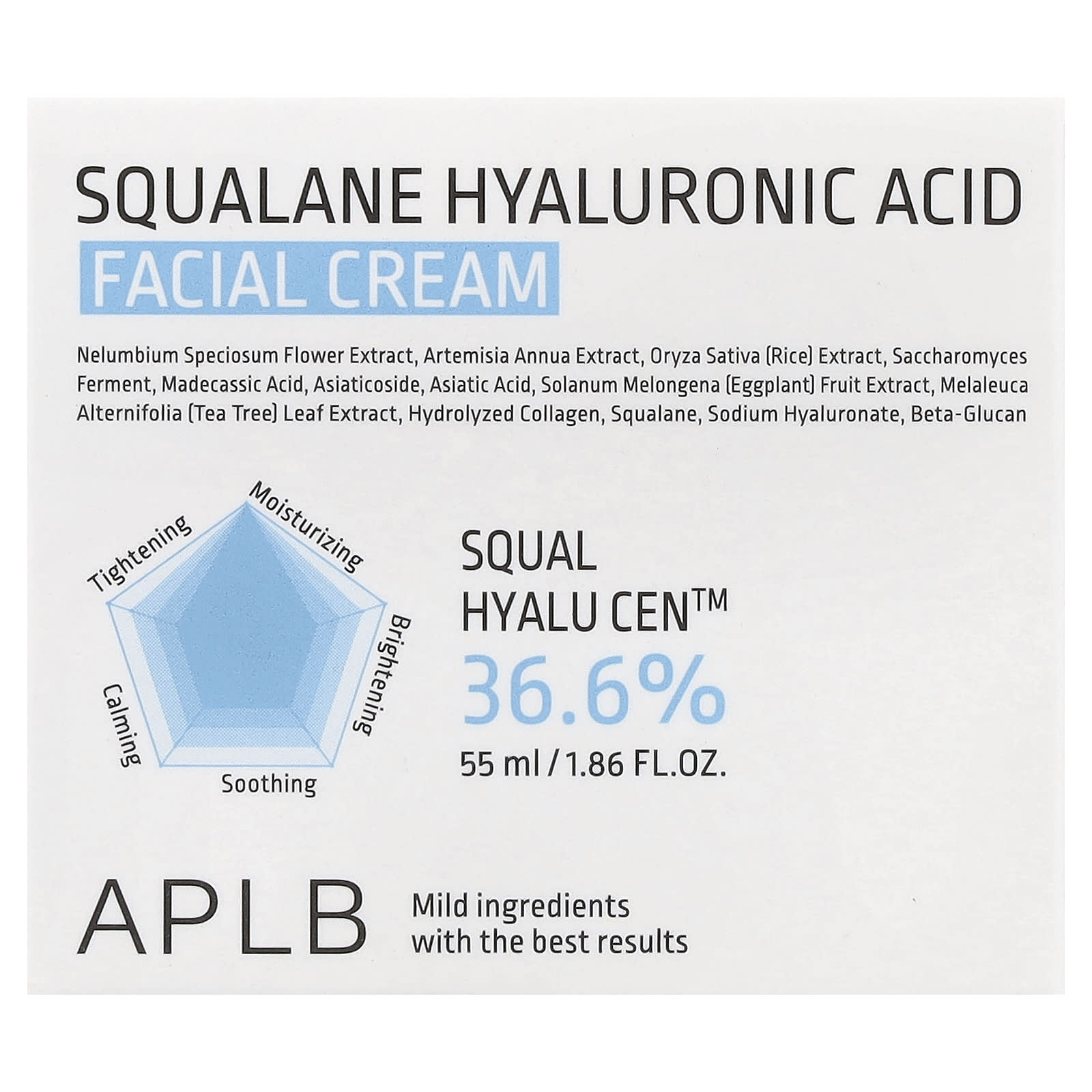 APLB, Squalane Hyaluronic Acid Facial Cream , 1.86 fl oz (55 ml)