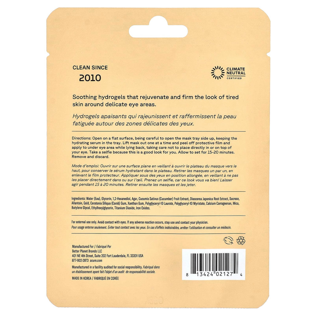 ACURE, Radically Rejuvenating, Under Eye Hydrogels, 2 Single Use Eye Gels, 0.14 oz (4 g)