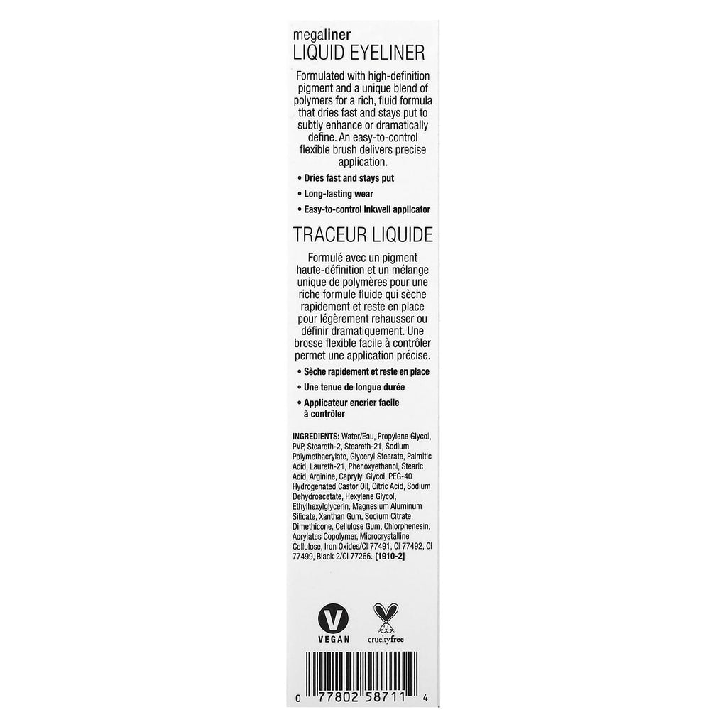 wet n wild, MegaLiner, Liquid Eyeliner, Black, 0.12 fl oz (3.5 ml)