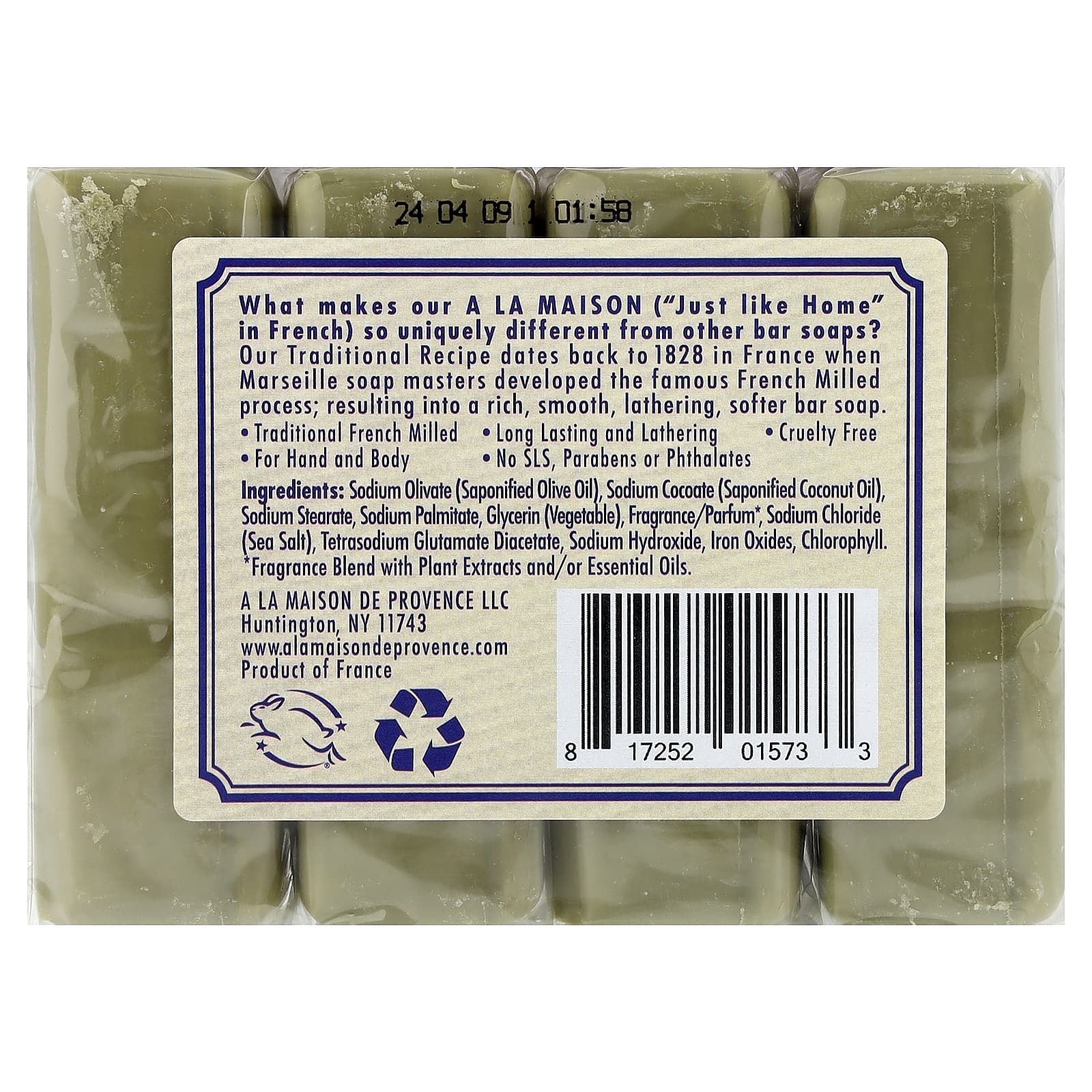 A La Maison de Provence, Hand & Body Bar Soap, Lavender Rosemary Olive Oil, 4 Bars, 3.5 oz (100 g) Each