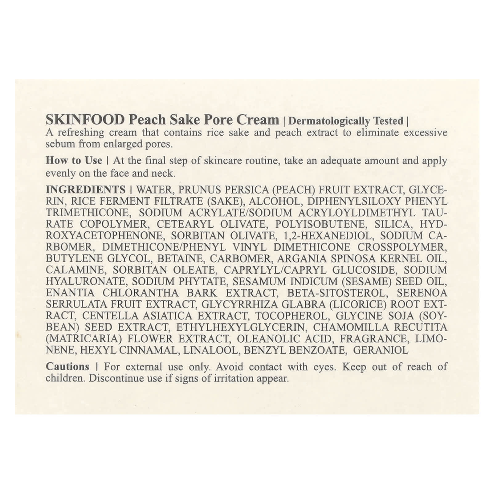 SKINFOOD, Peach Sake Pore Cream, 2.02 fl oz (60 ml)