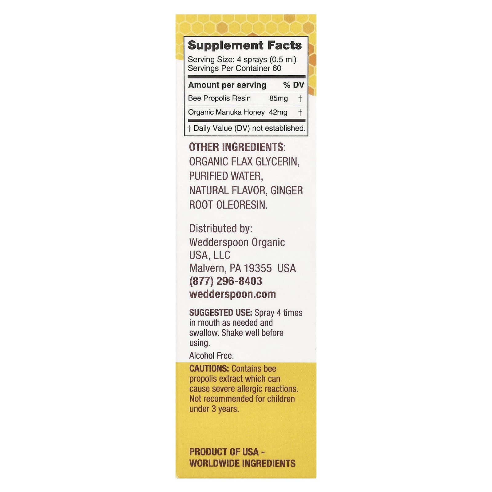 Wedderspoon, Manuka Honey & Propolis Throat Spray, Lemon Ginger, MGO 400+, 1 fl oz (30 ml)