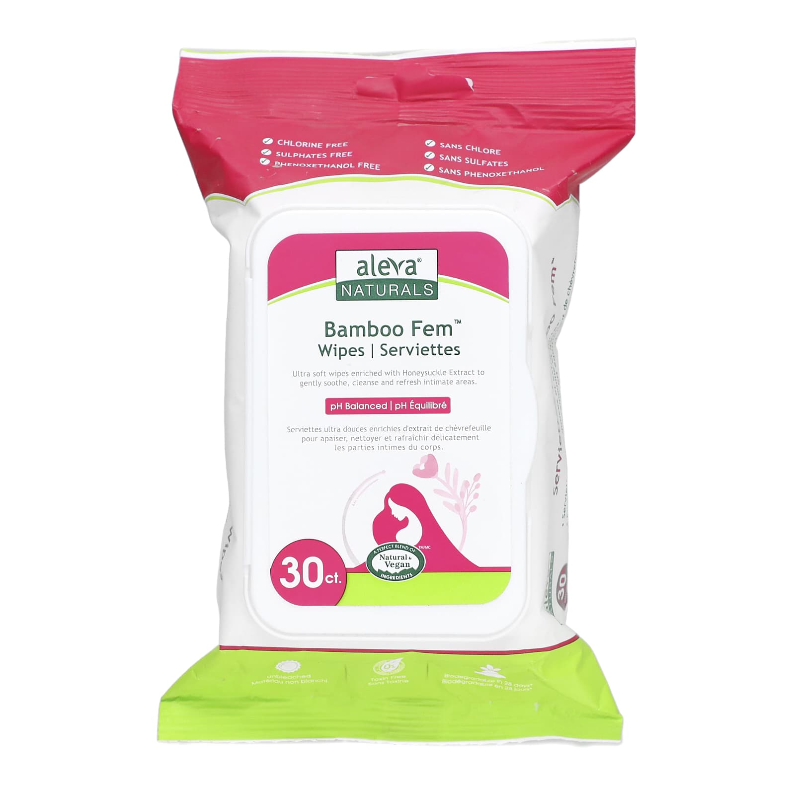 Aleva Naturals, Bamboo Fem Wipes, 30 Wipes