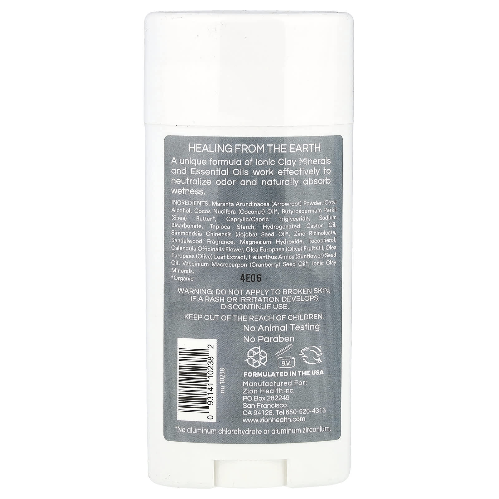 Zion Health, Men, ClayDry Deodorant, Sandalwood, 2.8 oz (80 g)