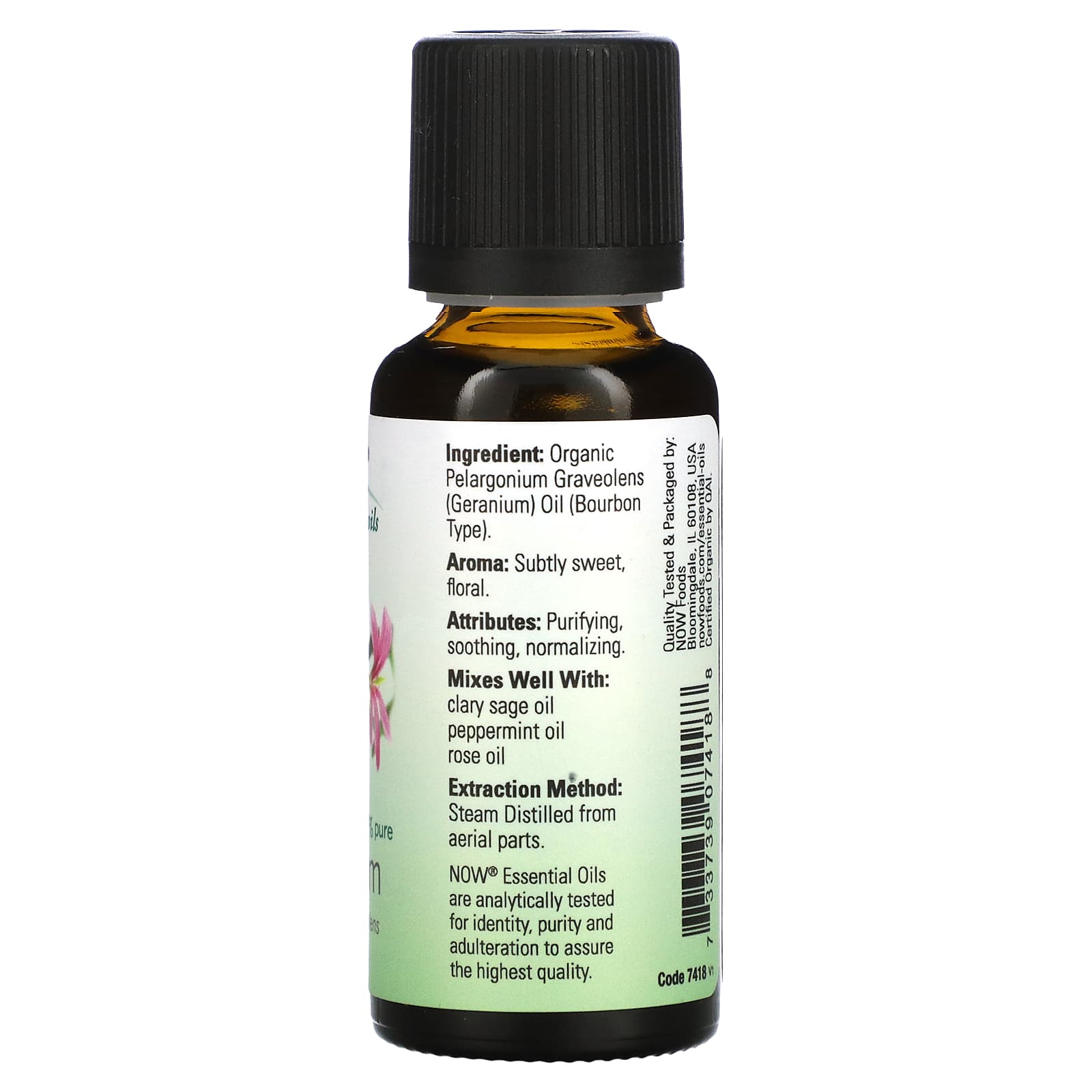 NOW Foods, Organic Essential Oils, Geranium, 1 fl oz (30 ml)