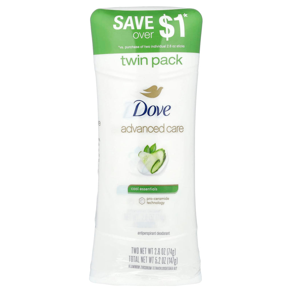 Dove, Advanced Care, Anti-Perspirant Deodorant, Cool Essentials, 2 Pack, 2.6 oz (74 g) Each