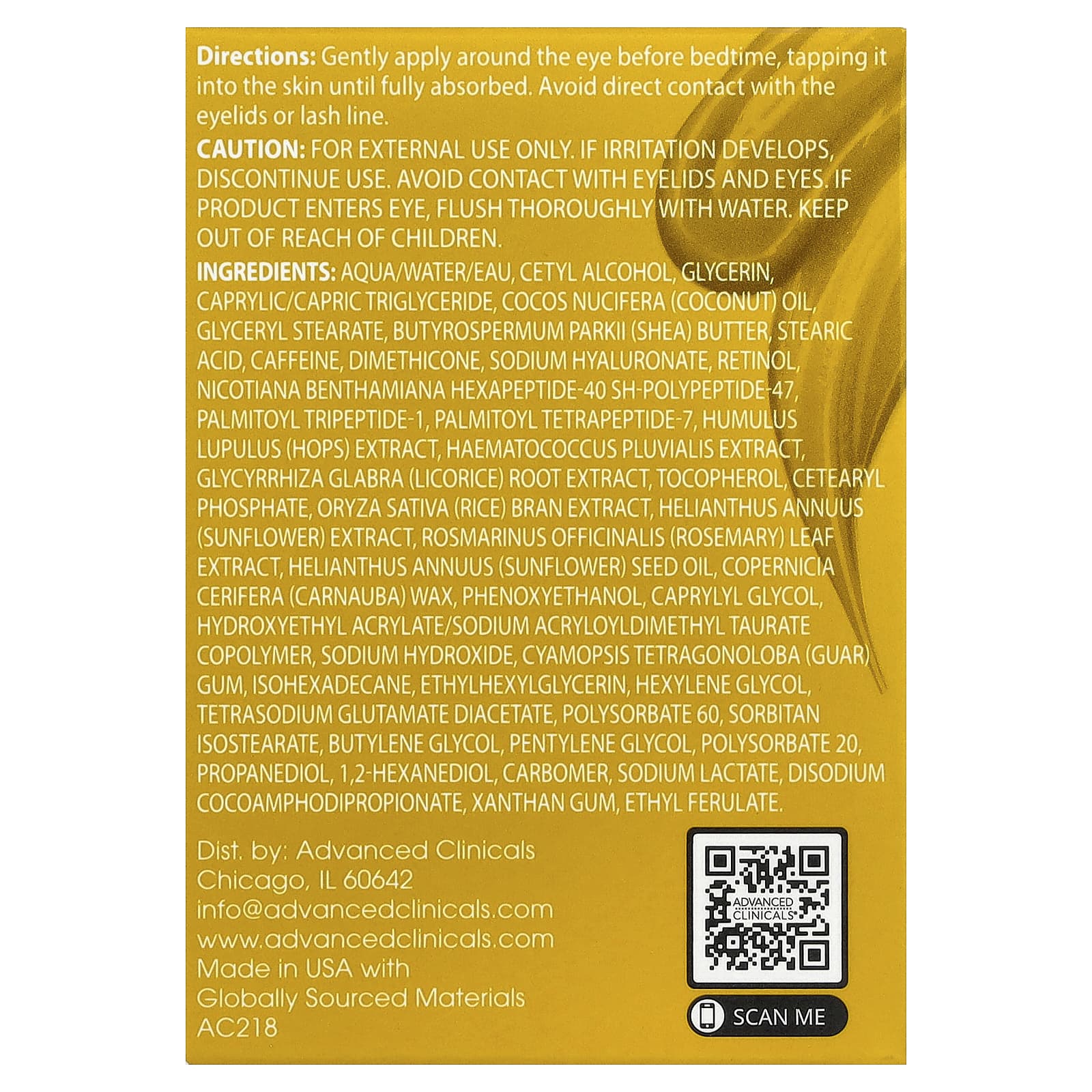 Advanced Clinicals, Firming Retinol + Peptide Eye Cream, 1 fl oz (30 ml)