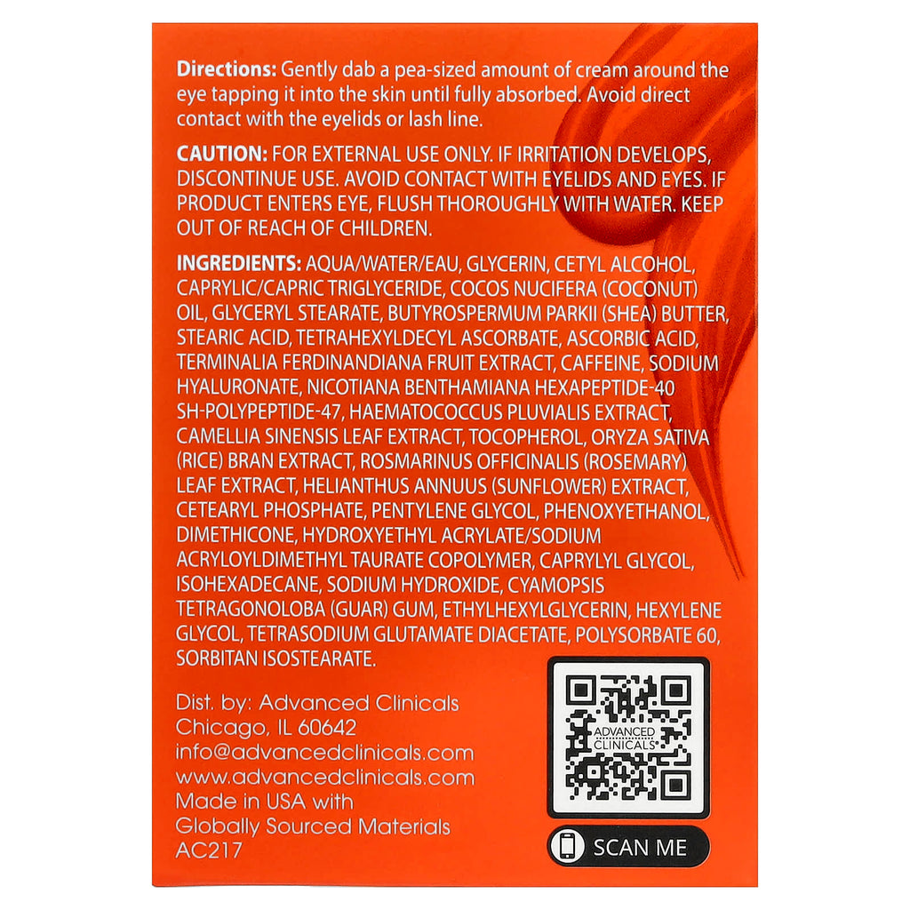 Advanced Clinicals, Brightening Vitamin C + Caffeine Eye Cream , 1 fl oz (30 ml)