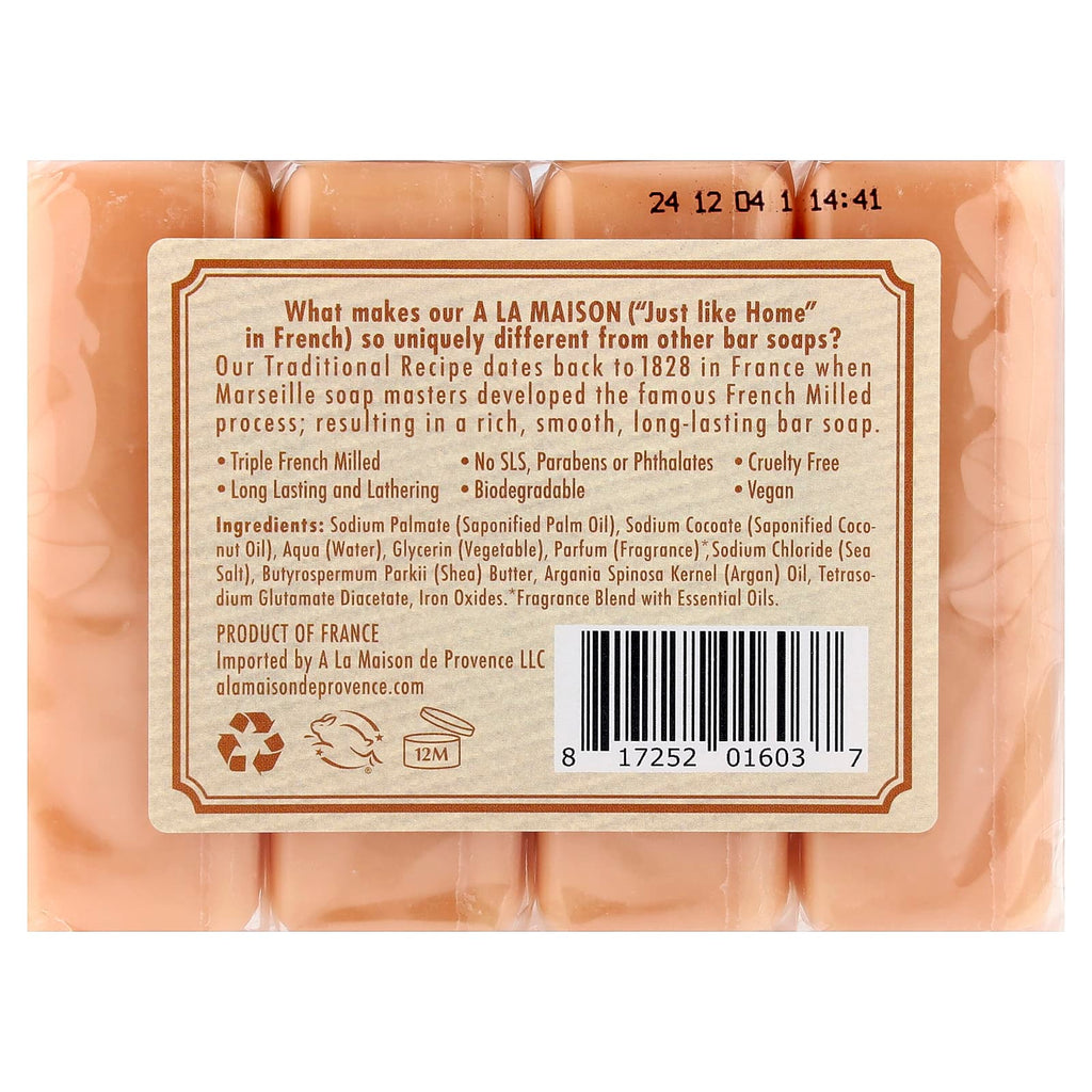 A La Maison de Provence, Hand & Body Bar Soap, Orange Bergamot, 4 Bars, 3.5 oz (100 g) Each