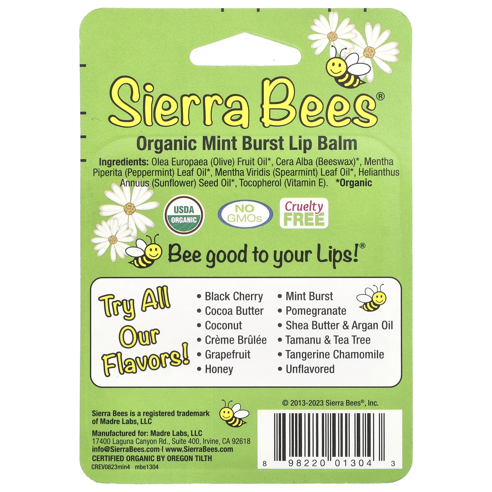 Sierra Bees, Organic Lip Balms, Mint Burst, 4 Pack, 0.15 oz (4.25 g) Each